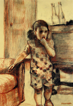   Description:  Young girl walking through room    Medium:  Pastel and sepia pencil on paper    Dimensions:  H: 16.5 in W: 11.5 in 