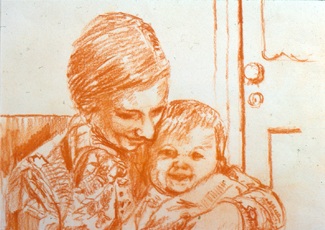   Description:   Portrait of mother with daughter   Medium:   Pastel on paper   Dimensions:    H: 10 in   W: 13.5 in 