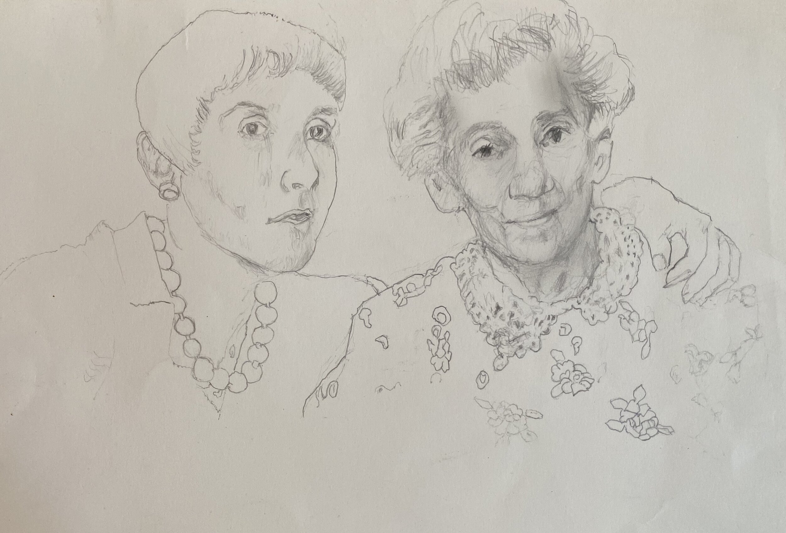   Description:  Katherine with her mother   Medium:  Pencil on paper   Dimensions:   H: 9 in W: 12 in 
