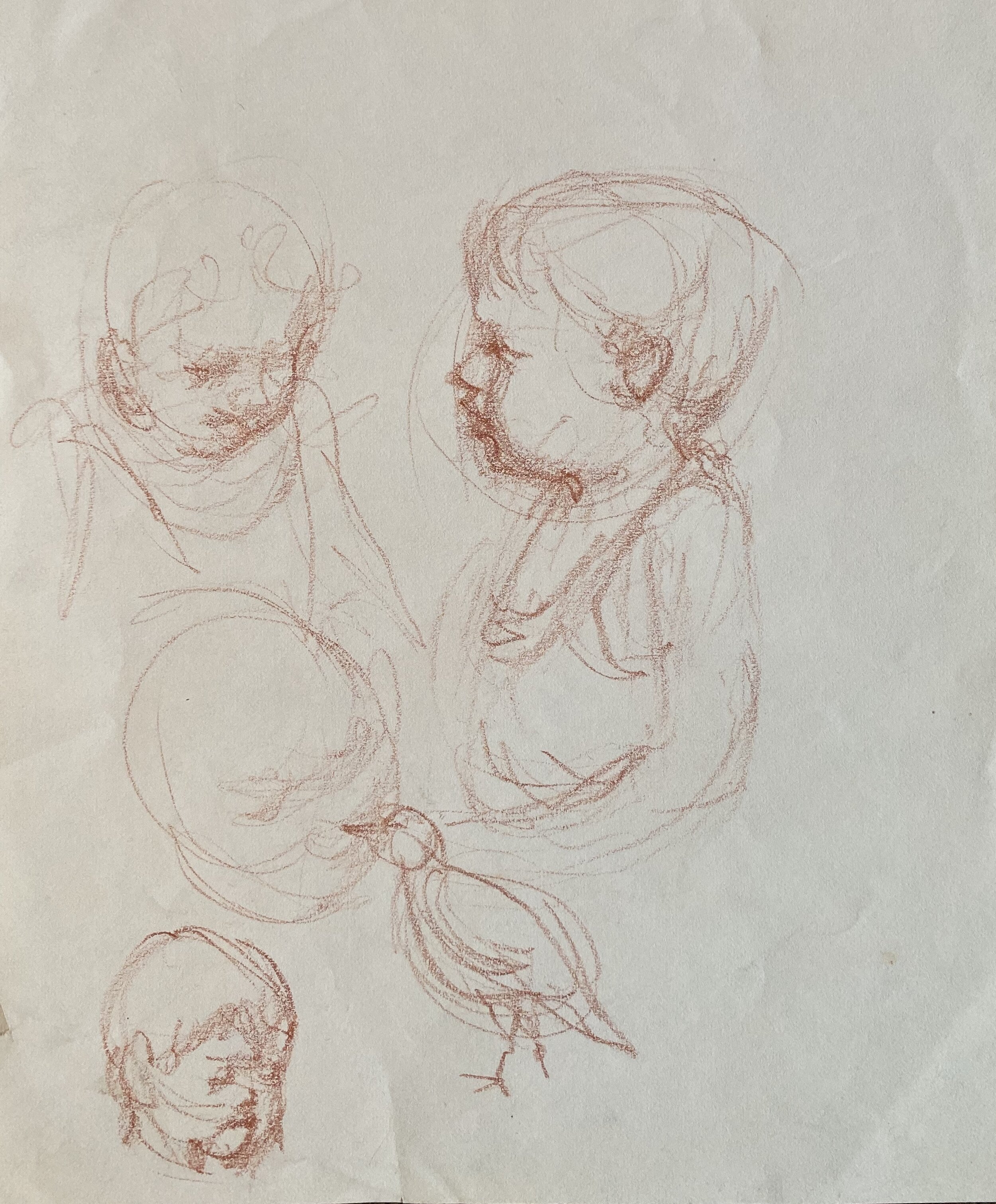   Description:  Sketches of children (unfinished)   Medium:  Pastel pencil on paper   Dimensions:   H: 12 in W: 9 in 