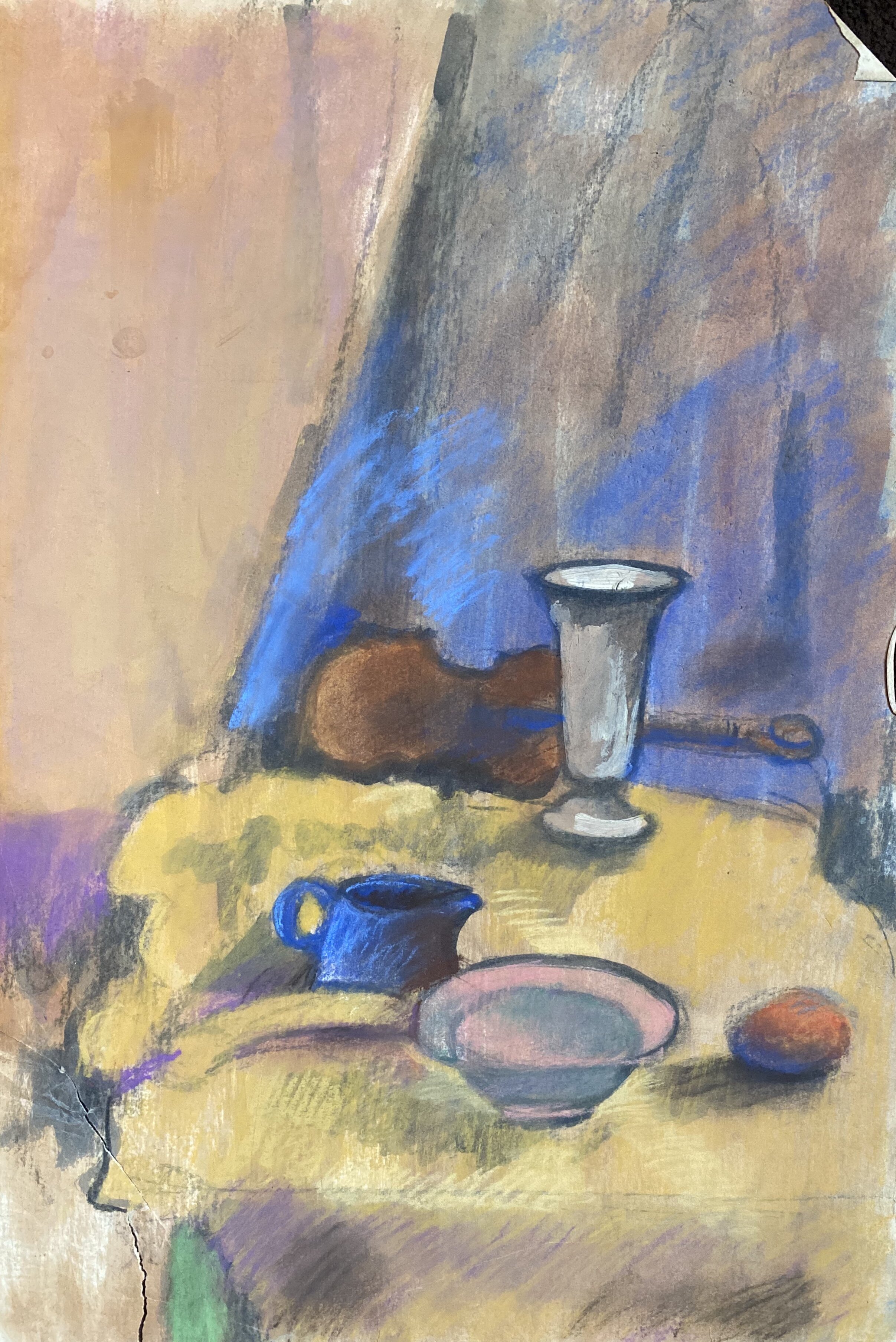   Description:   Still life   Medium:   Pastel and paint on paper   Dimensions:    H: 18 in   W: 12 in 