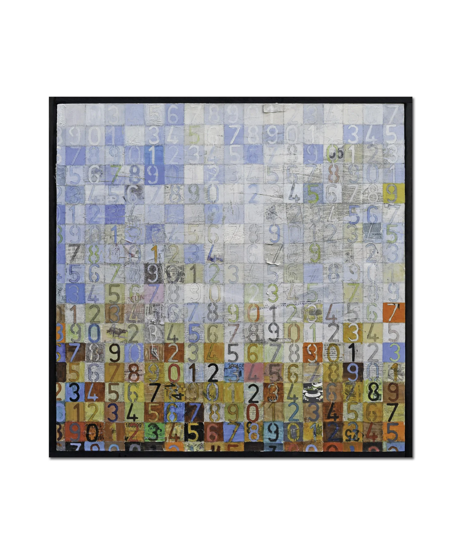 As The Days Go By Mixed media with discarded papers and oil on canvas. 38 x 38 in.