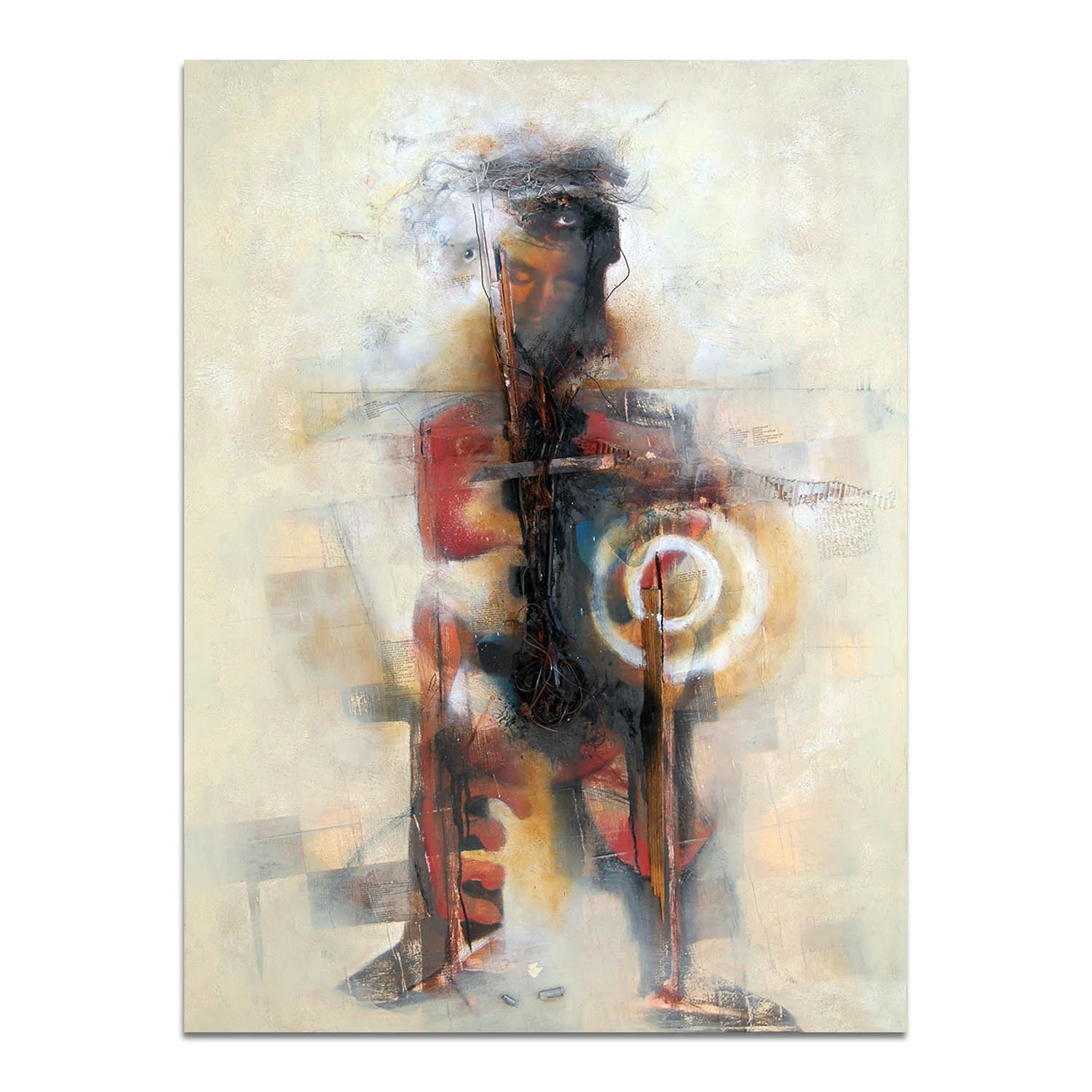 Shielded Mixed media with discarded objects, papers, hair and oil on canvas. 36 x 48 in