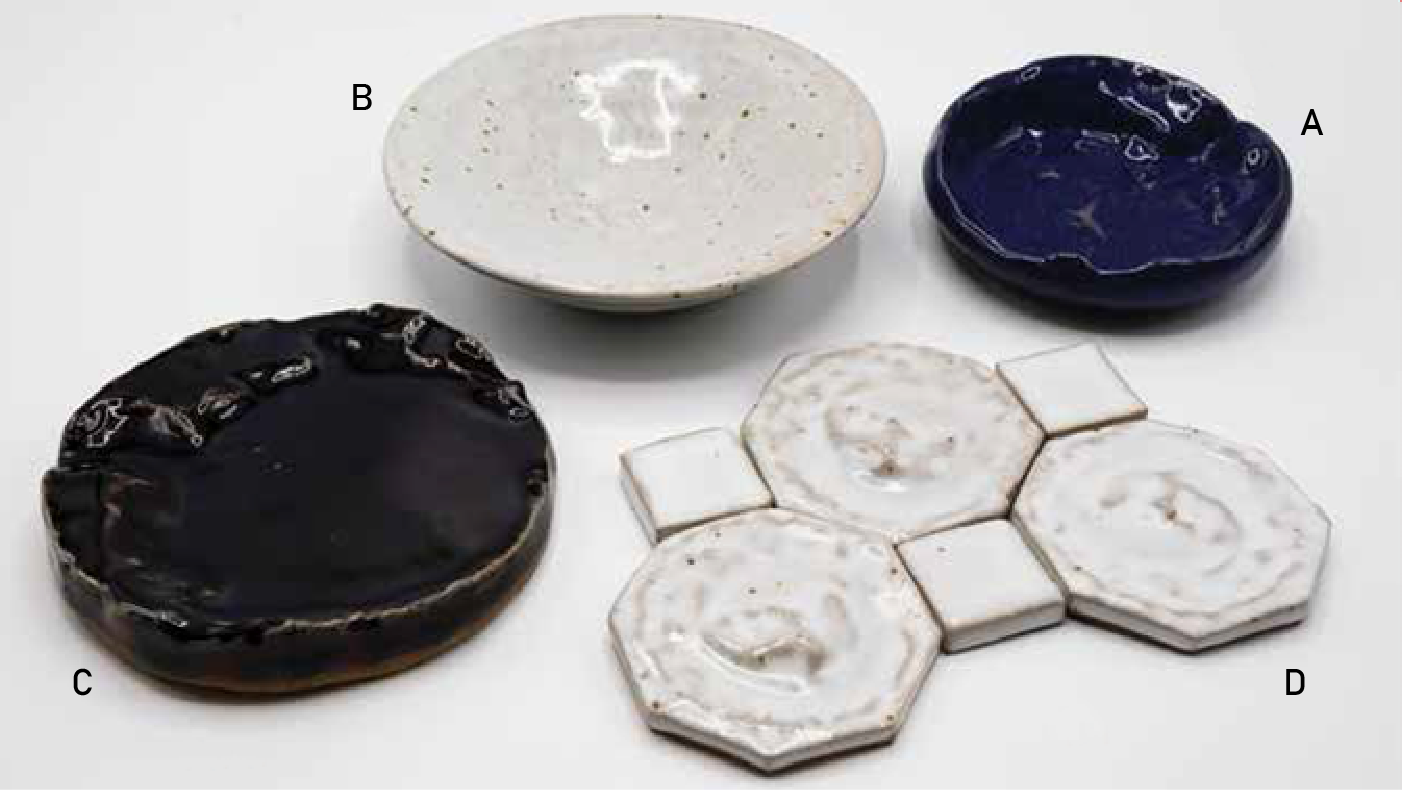 Glazed and fired bowls and tiles:A. Small Gusev crater bowlB. Linne crater bowlC. Large Gusev crater bowlD. Gale crater tiling