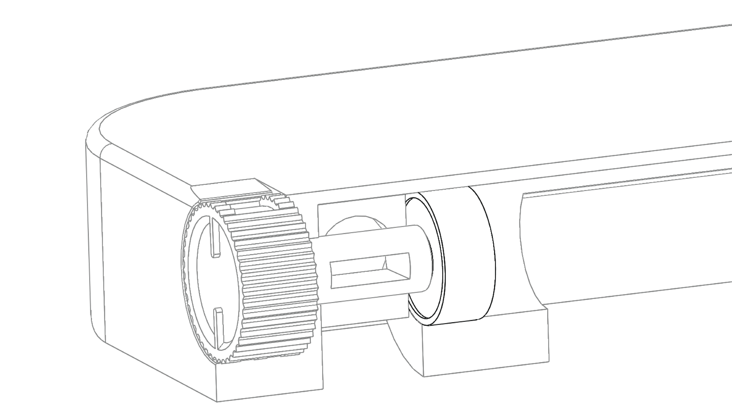 Cutaway showing the demo mechanism. The microphone unit is attached to a bearing, and a magnet is placed alongside the shaft of the microphone. A piece of iron is inserted into the shaft which gives a tactile sensation for the on and off states of t…