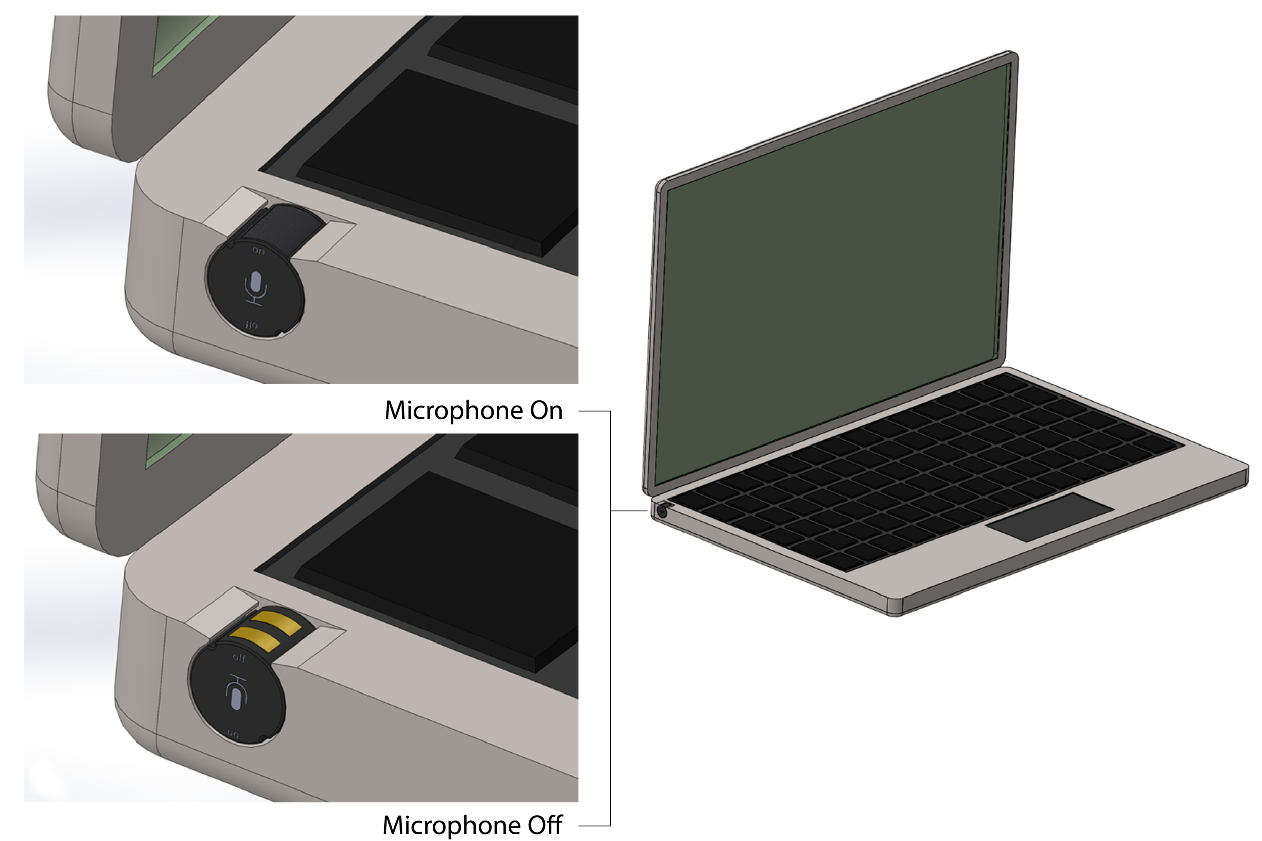 Concept illustration of the microphone on a PC in its on and off states.