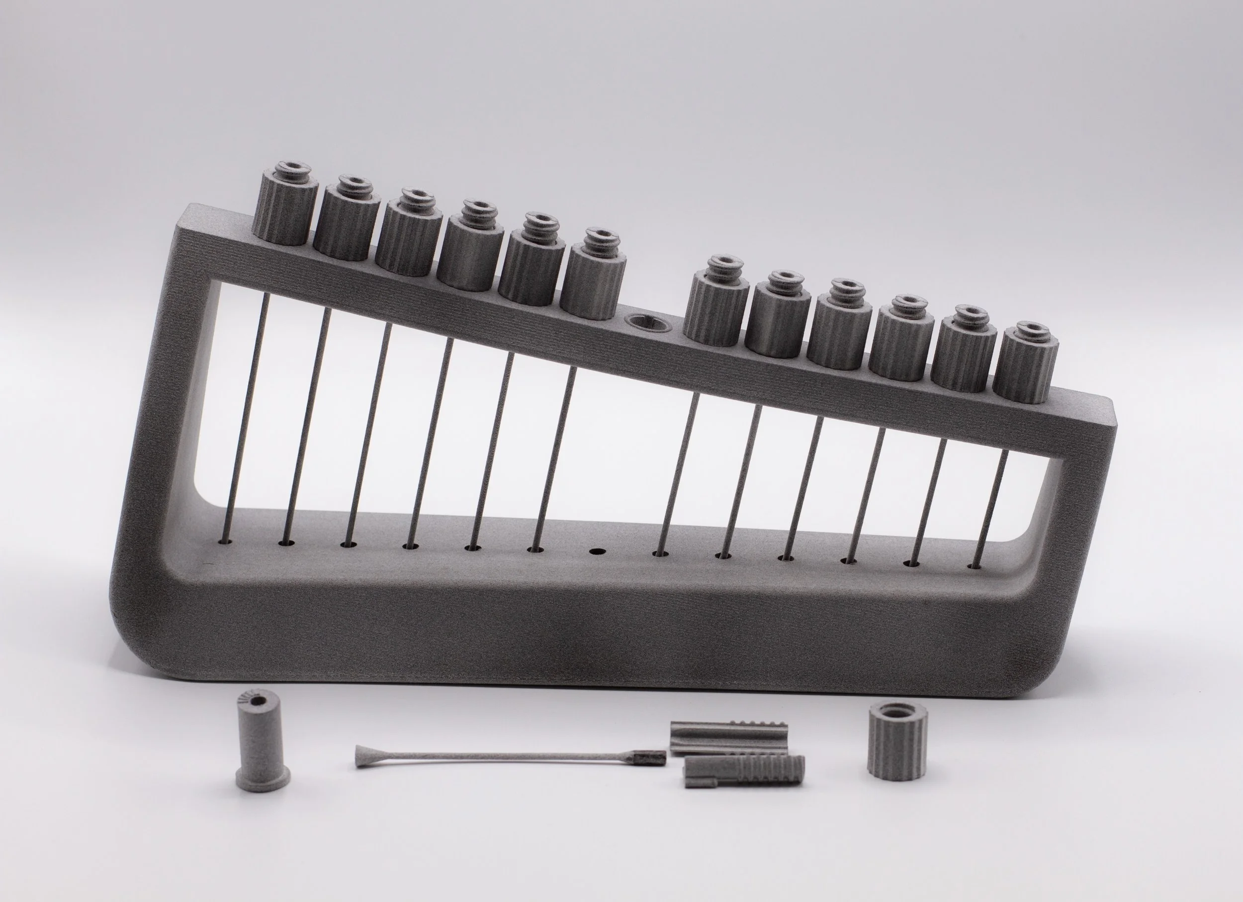 Tunable harp showing the string and the tuning mechanism.