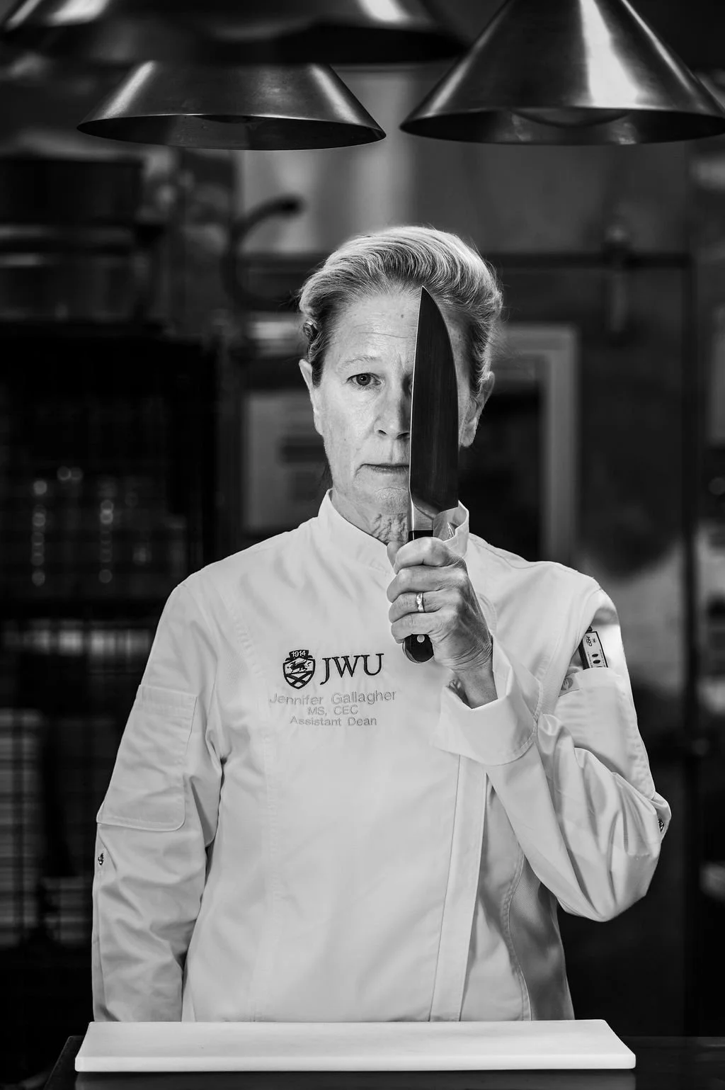 Professional environmental portrait of a chef in a commercial kitchen at Johnson & Wales University in Charlotte, NC.