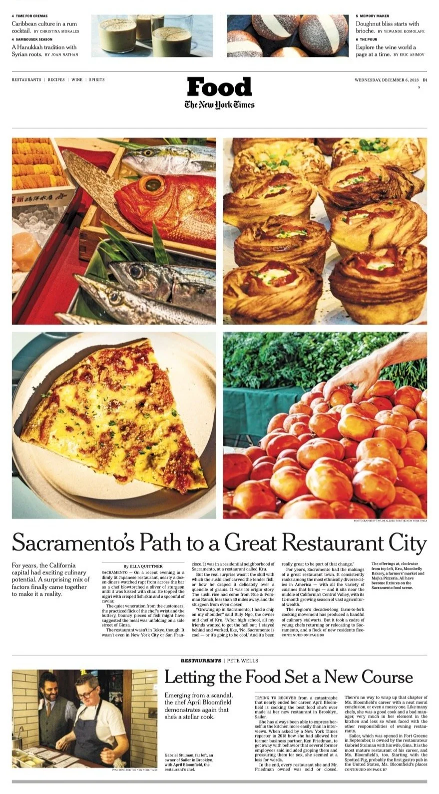  The New York Times Food Publication December 6 2023. Sacramento’s Path to a Great Restaurant City. 