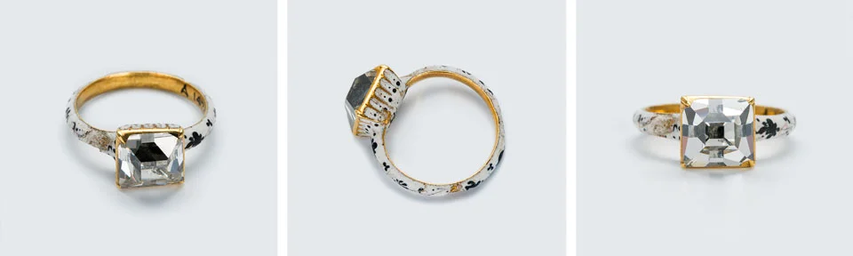 Victorian diamond ring with black and white enamel