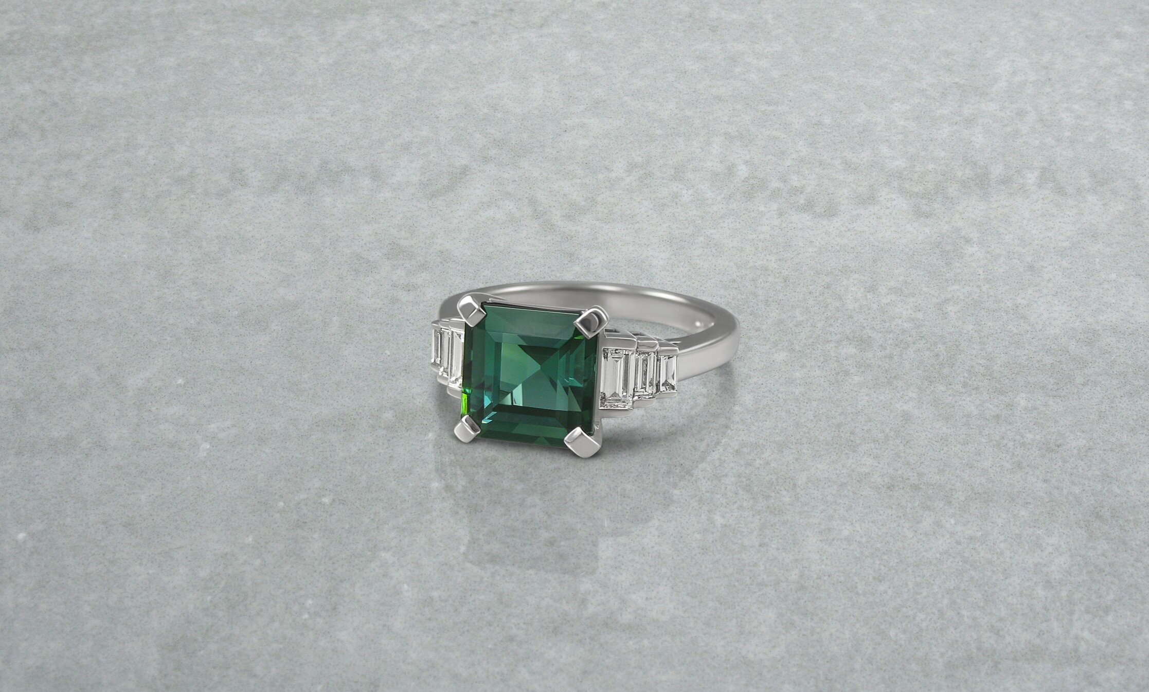 Art deco style tourmaline and diamond engagement ring