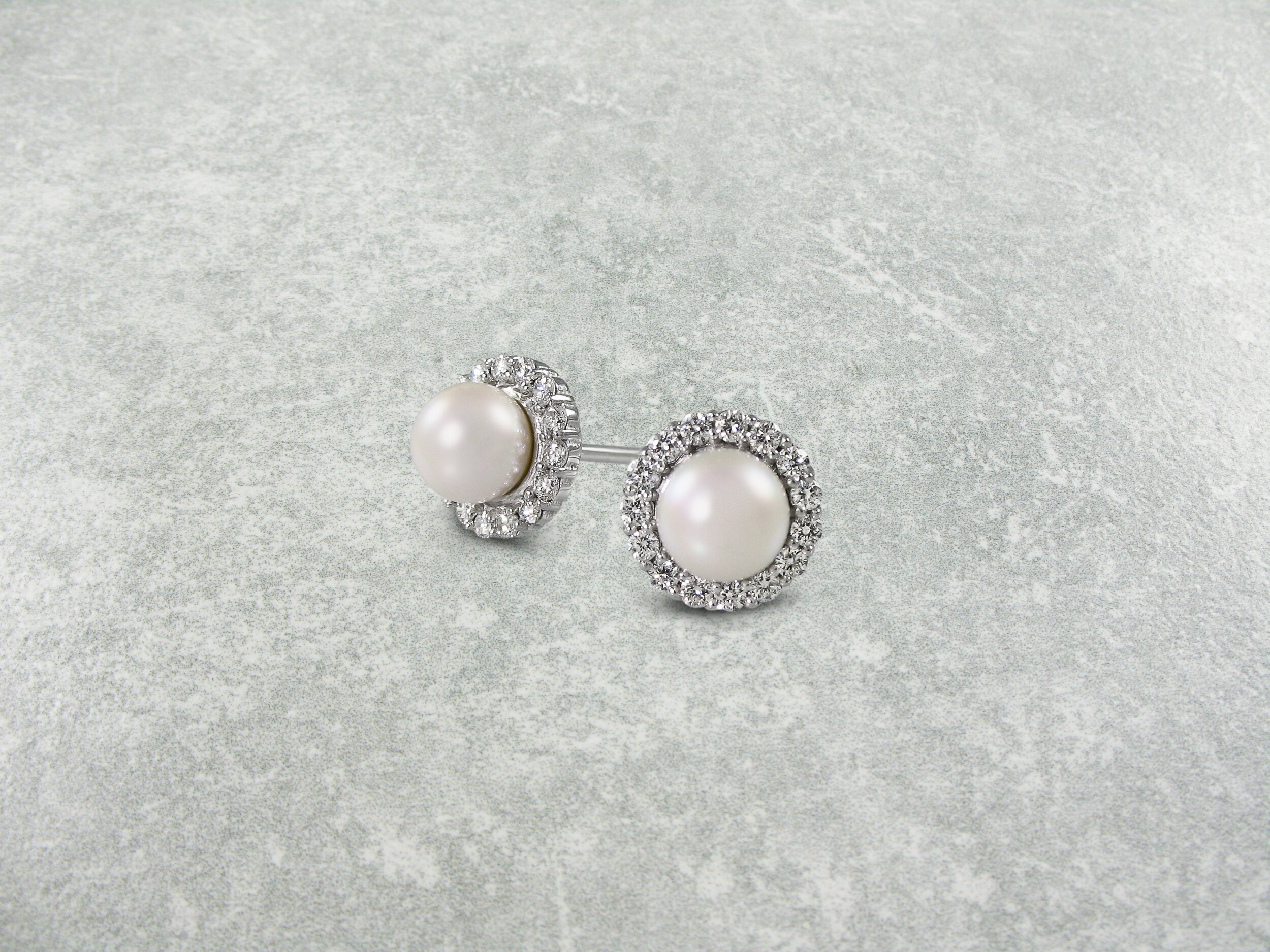 Pearl and diamond cluster earrings