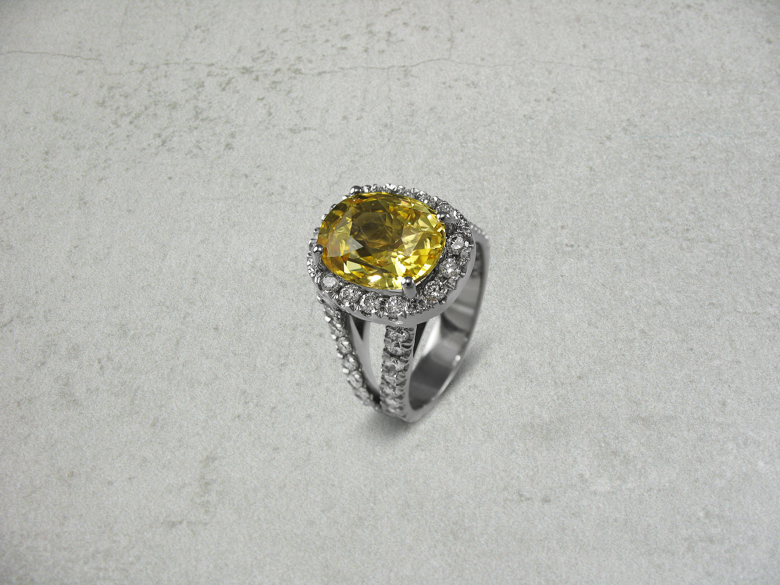 Yellow sapphire halo ring