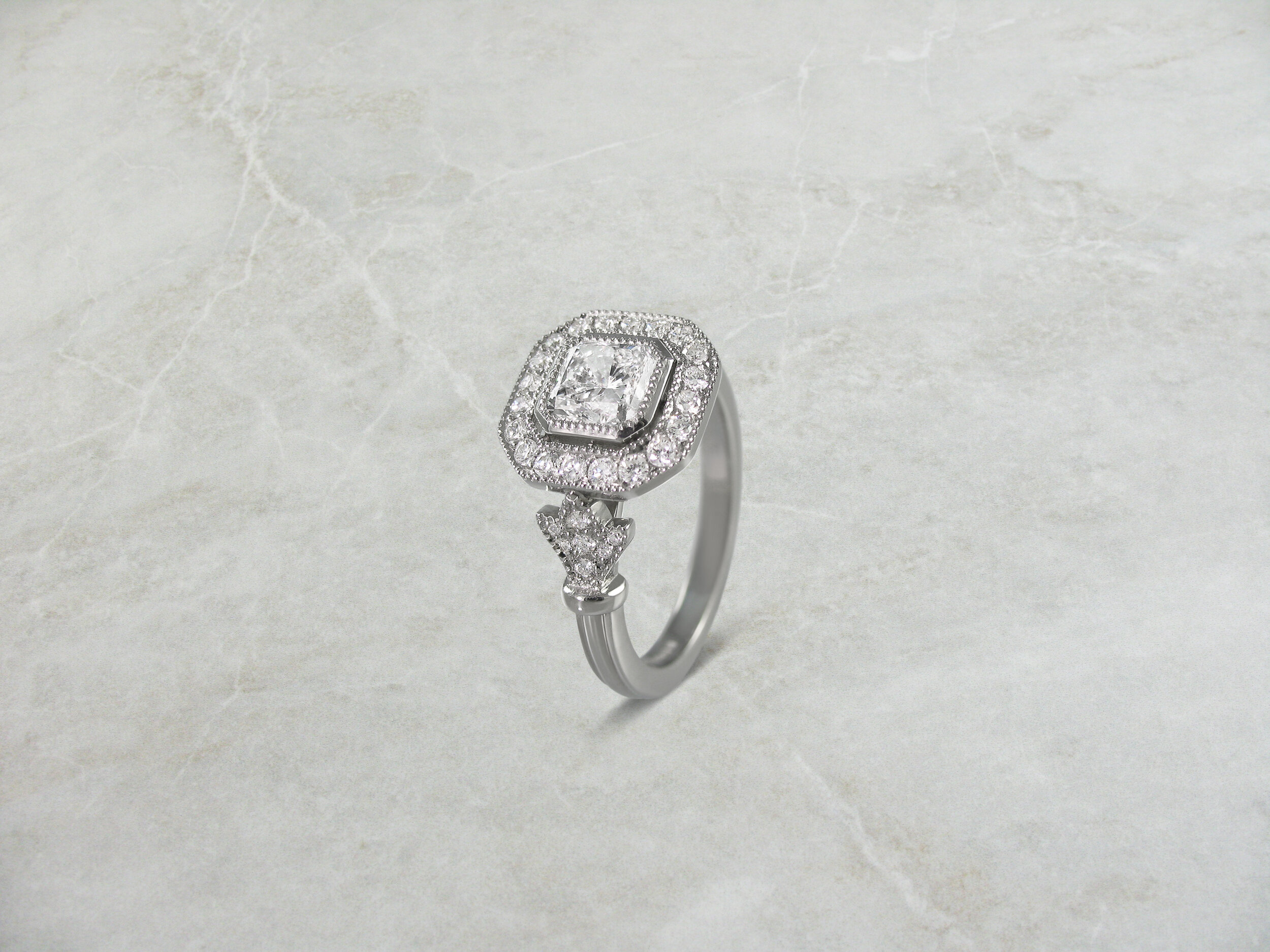 Vintage inspired asscher cut diamond ring