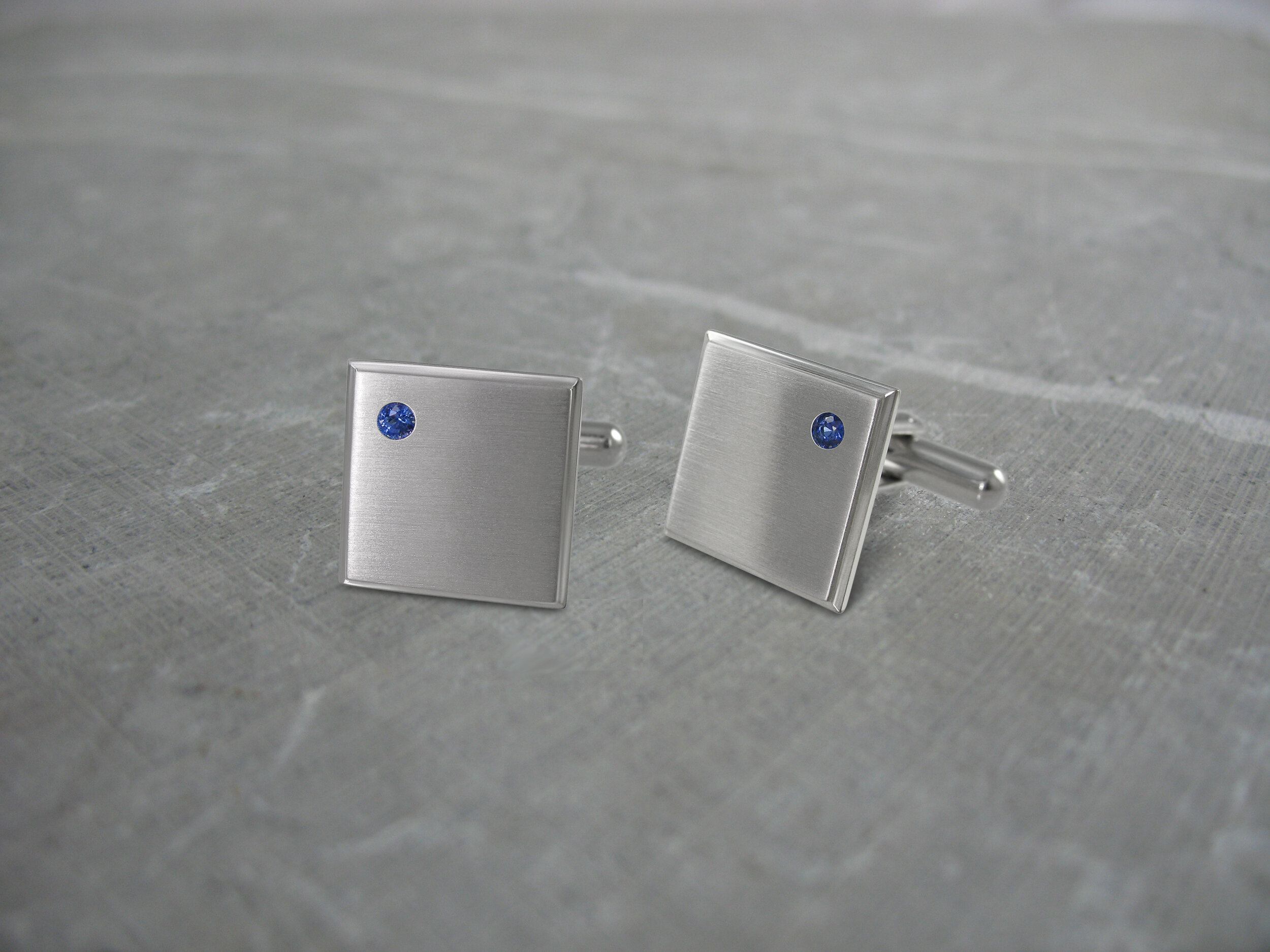 Sapphire and white gold square cufflinks