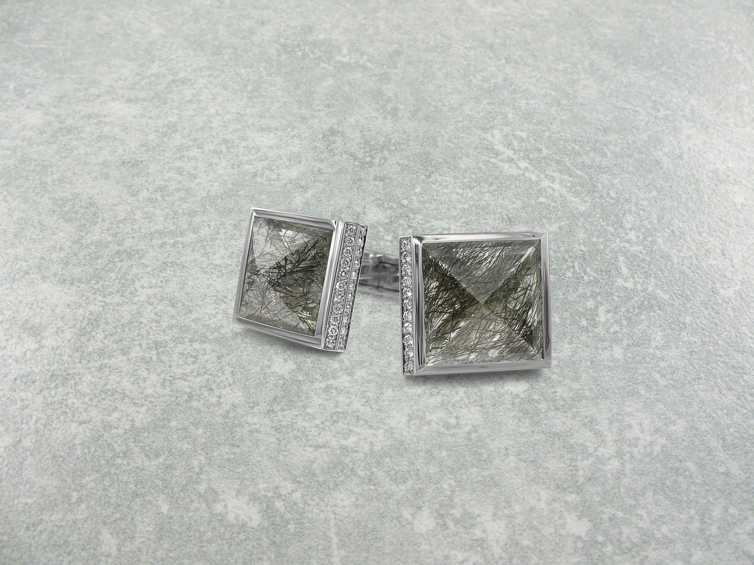 Tourmalated quartz cufflinks