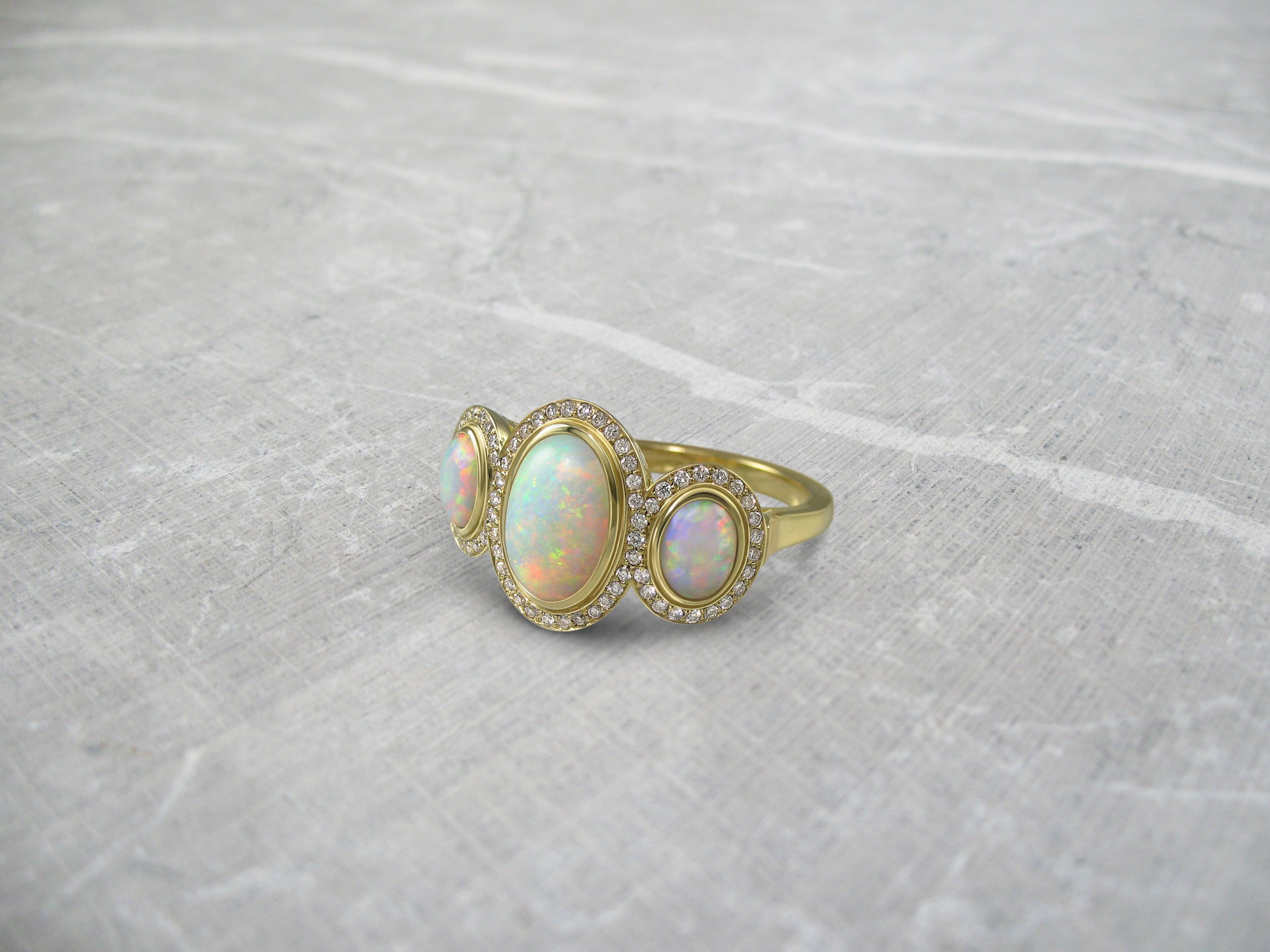 Vintage style opal and diamonds ring yellow gold