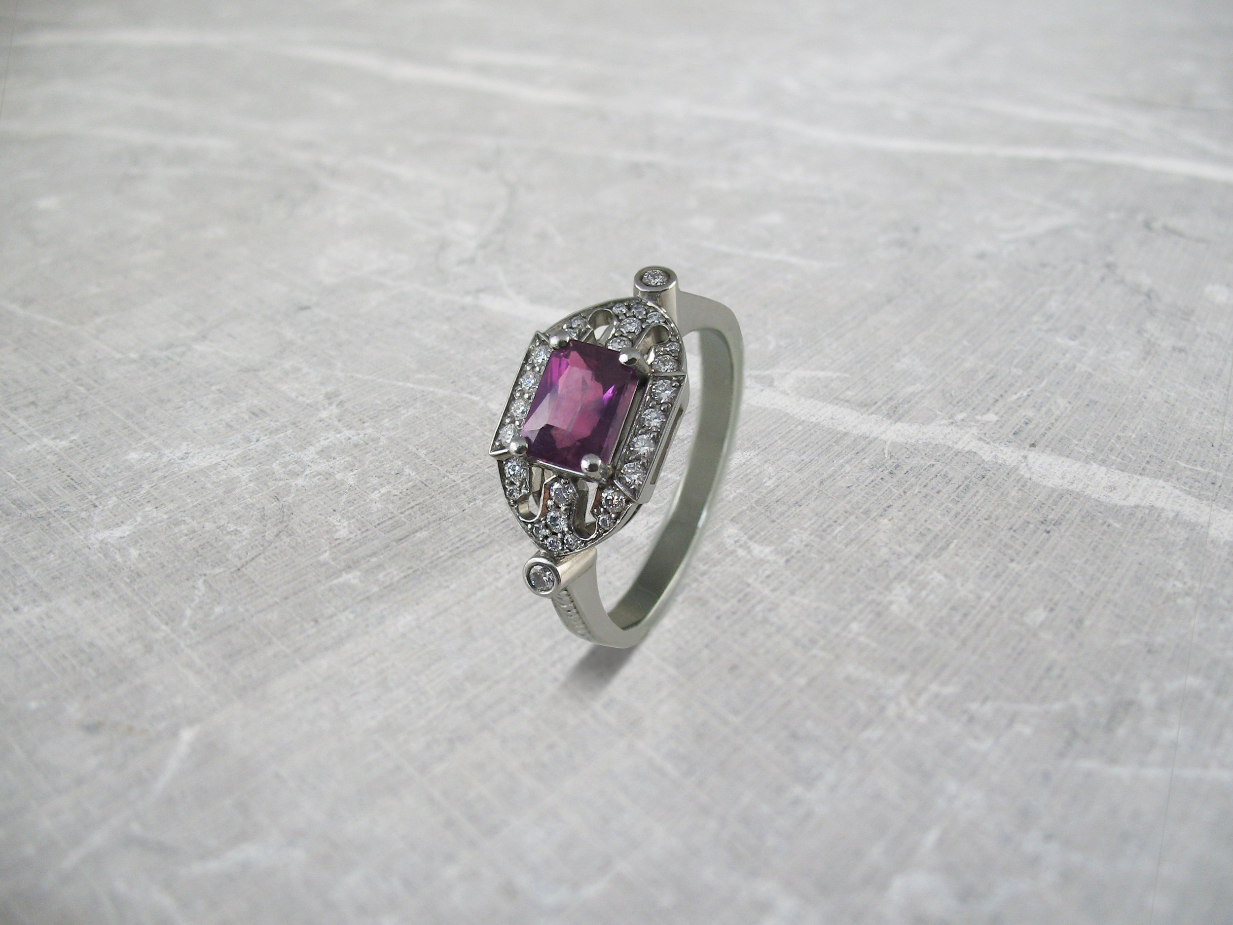 Purple Sapphire Art Deco Style Engagement Ring