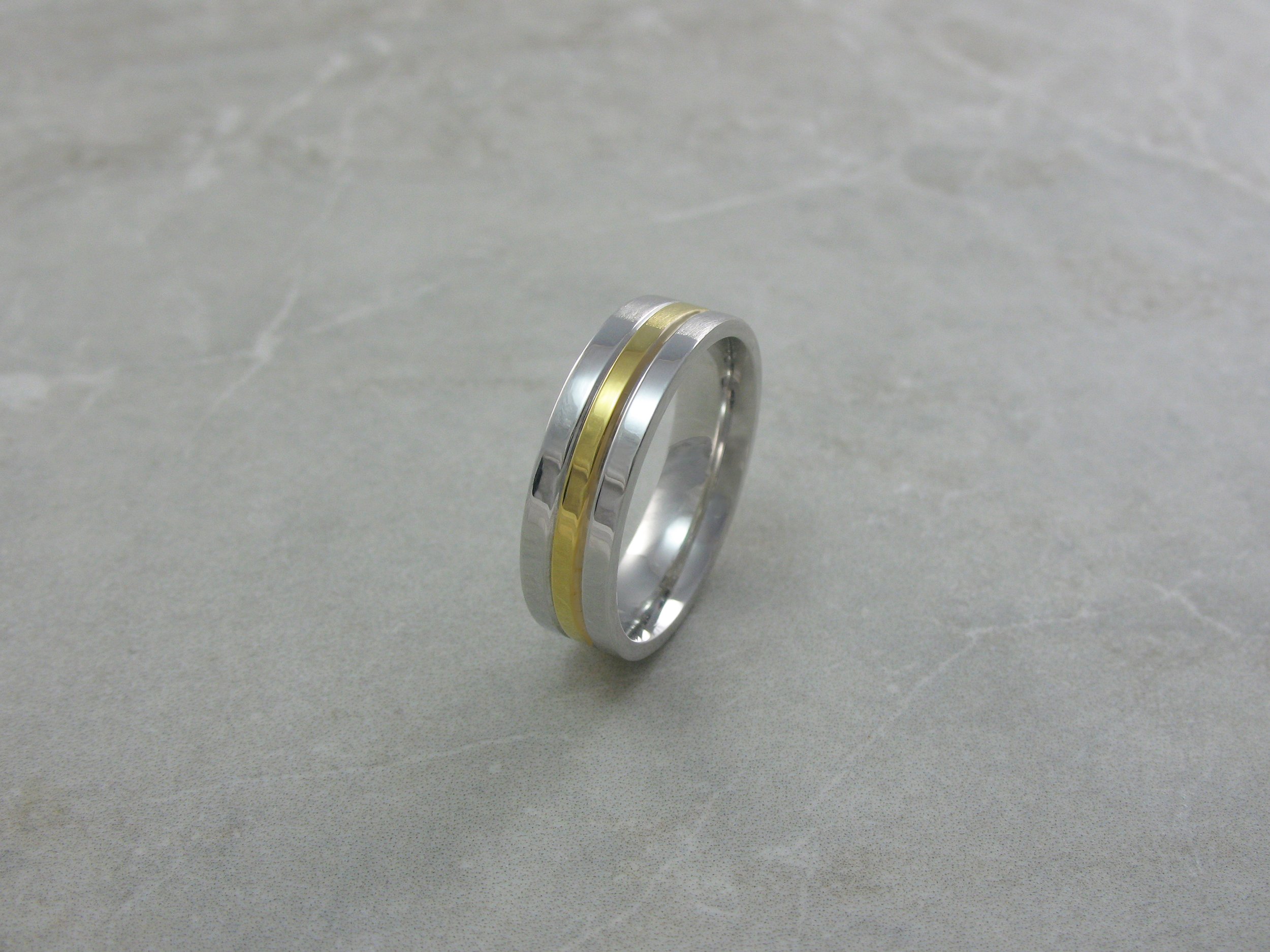 Men's Striped Platinum And Gold Wedding Ring