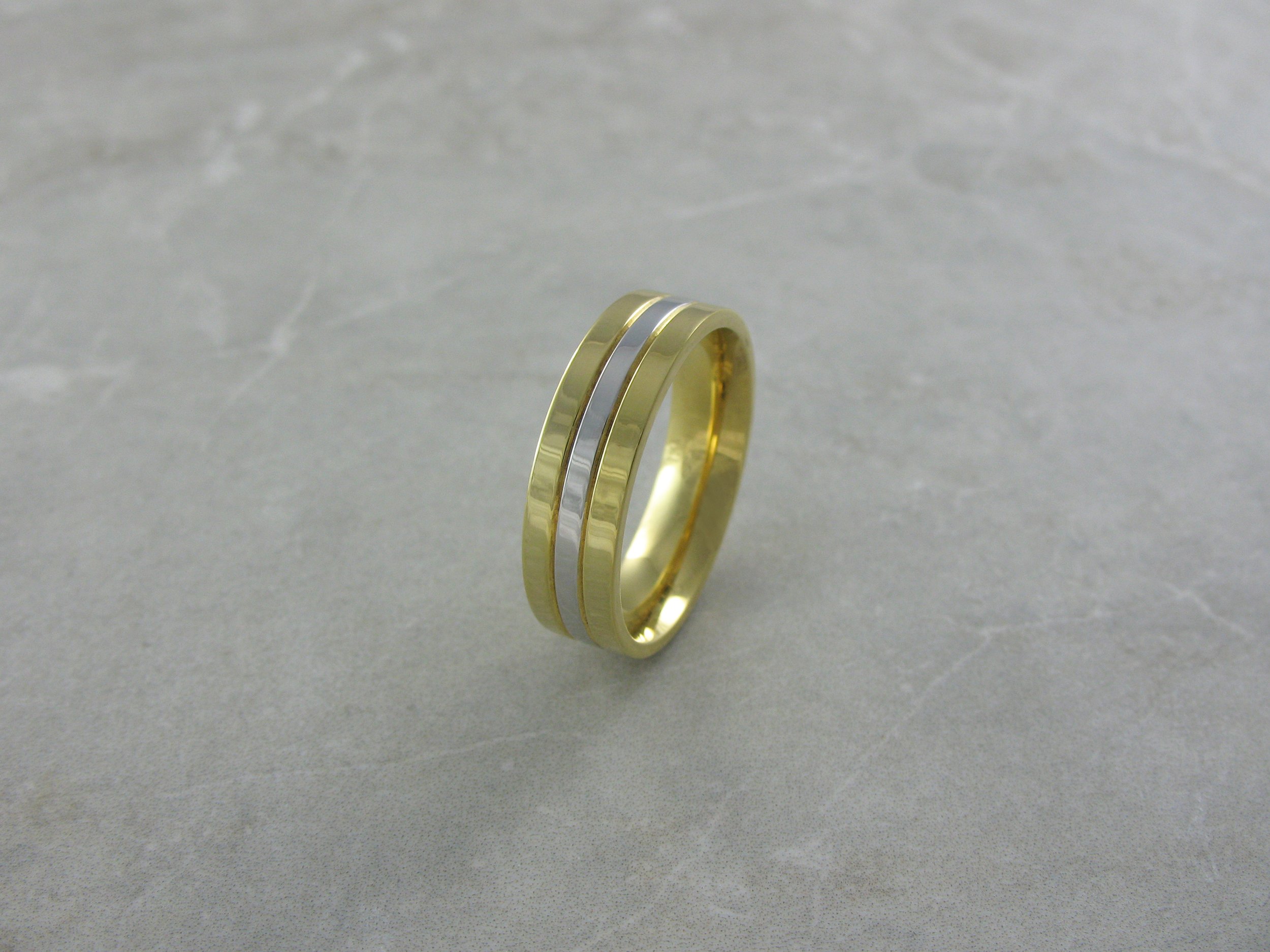 Men's Three Row Gold And Platinum Wedding Ring