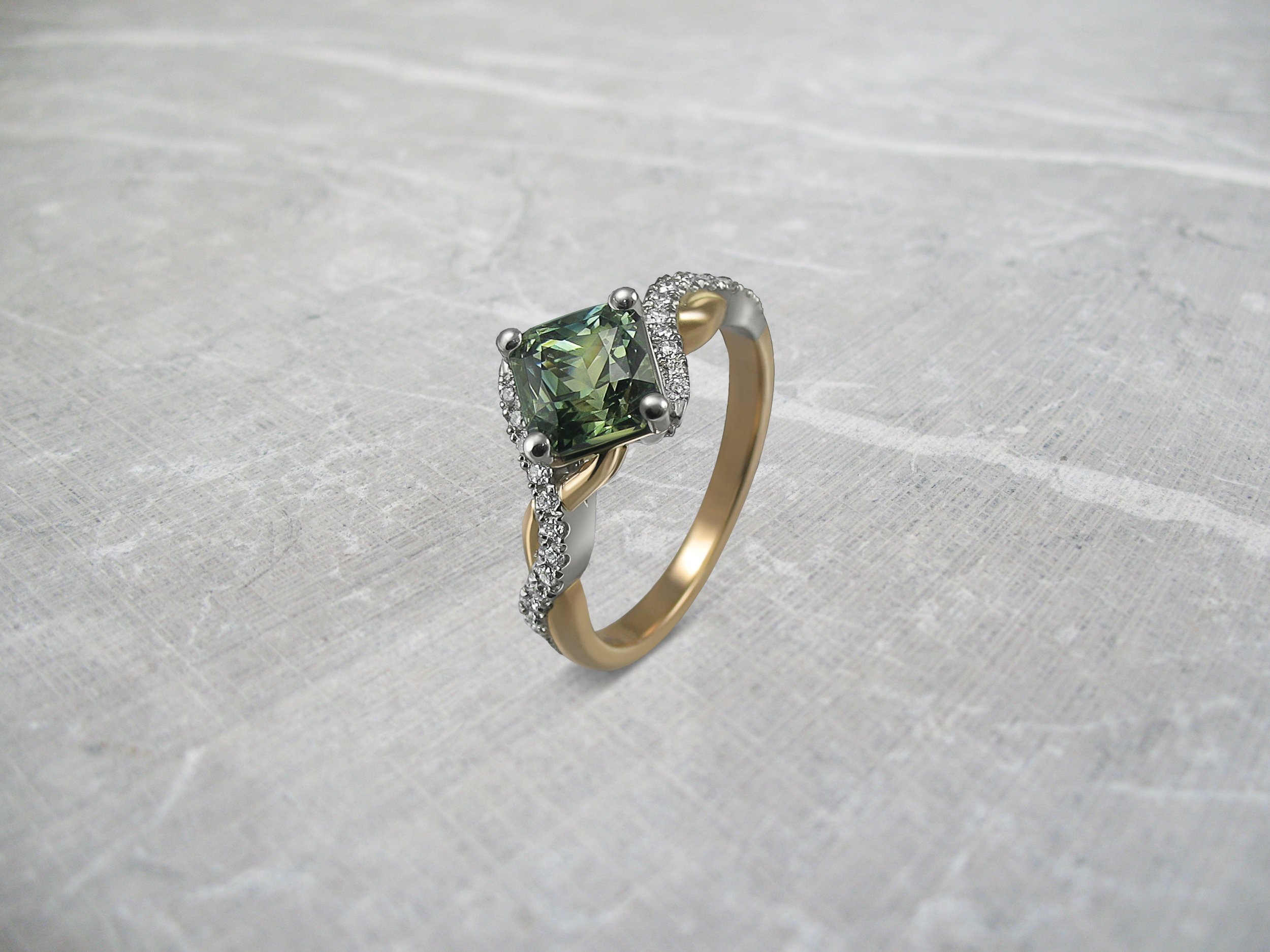 Green sapphire twist ring