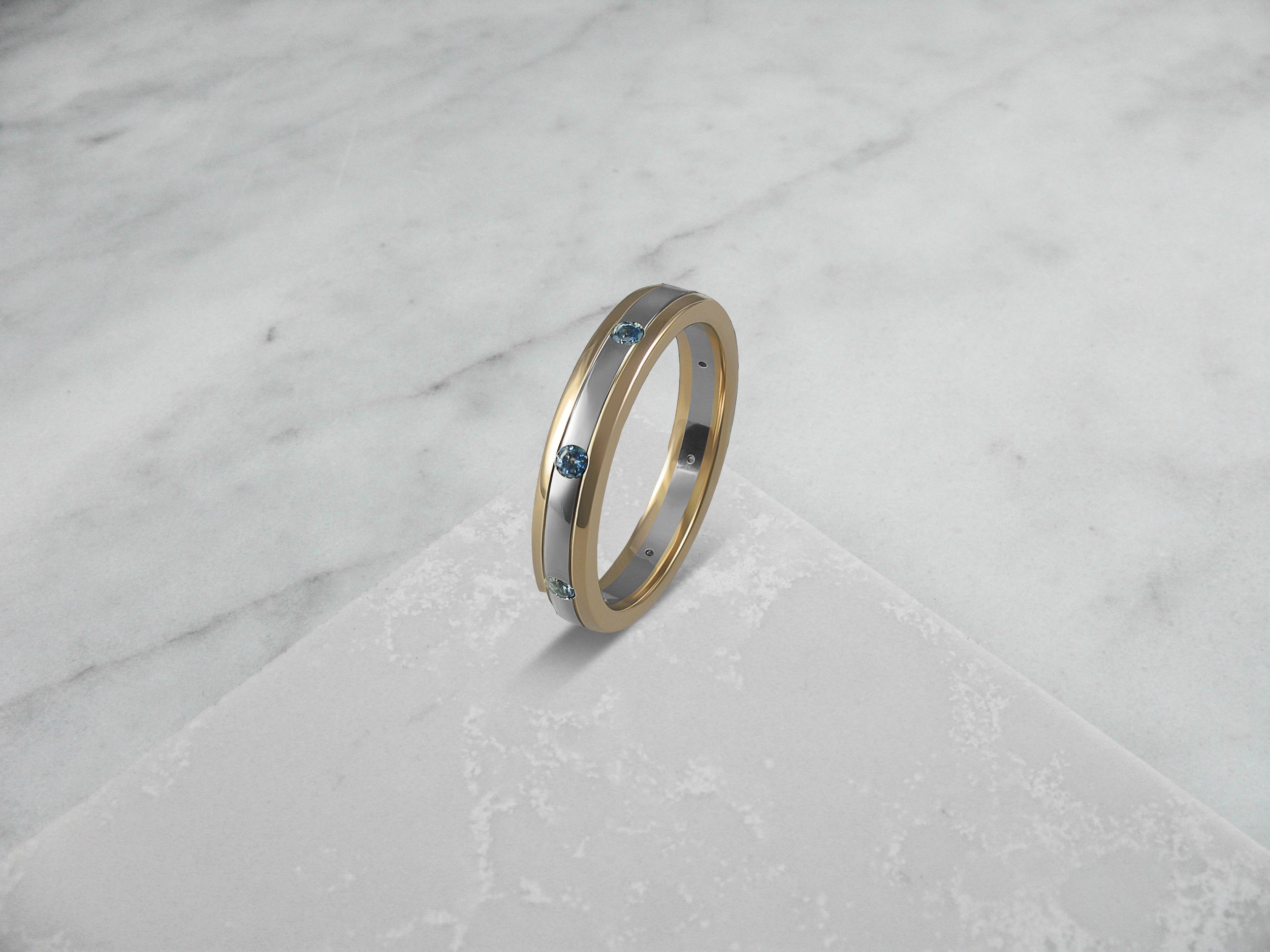 Aquamarine men's wedding ring
