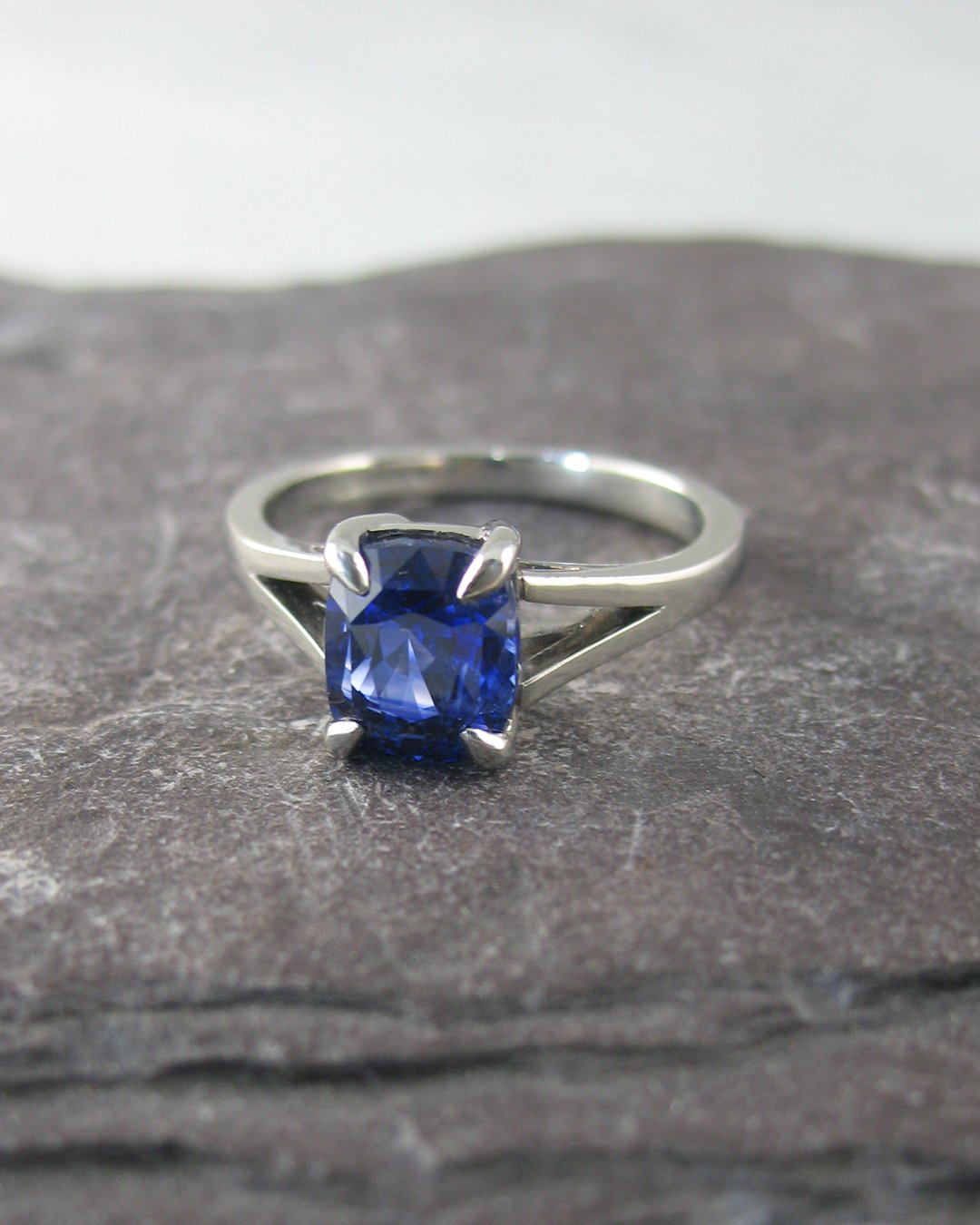A gorgeous cushion shaped sapphire engagement ring