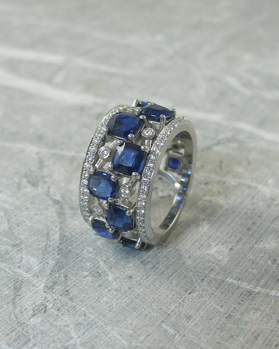 A repurposed diamond and sapphire dress ring