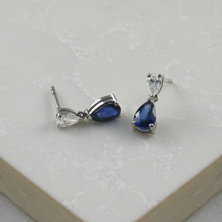 A beautiful pair of blue sapphire drop earrings