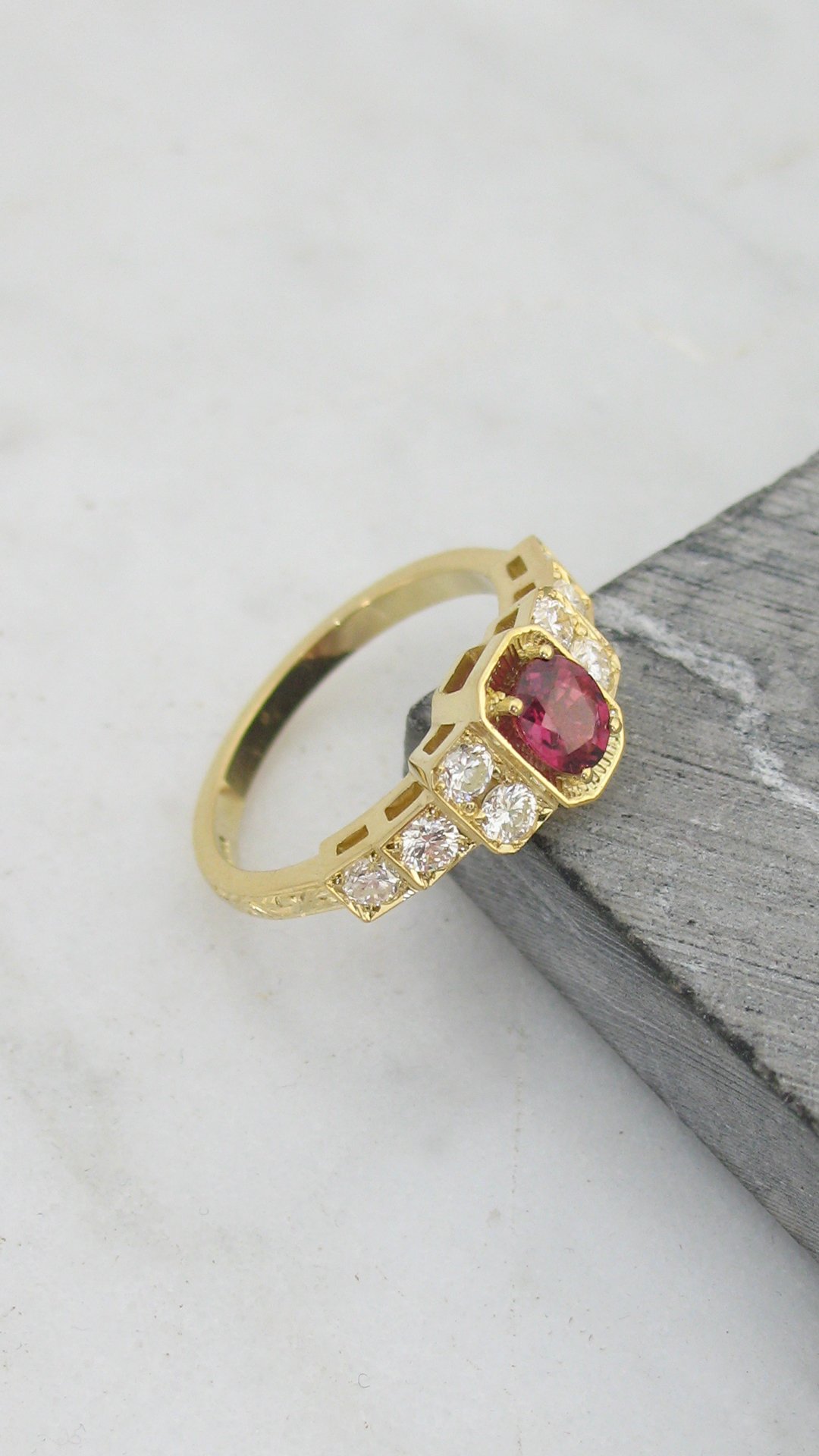 An incredible Art Deco inspired bespoke ruby ring