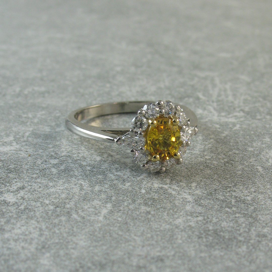 Bespoke yellow sapphire cluster engagement ring