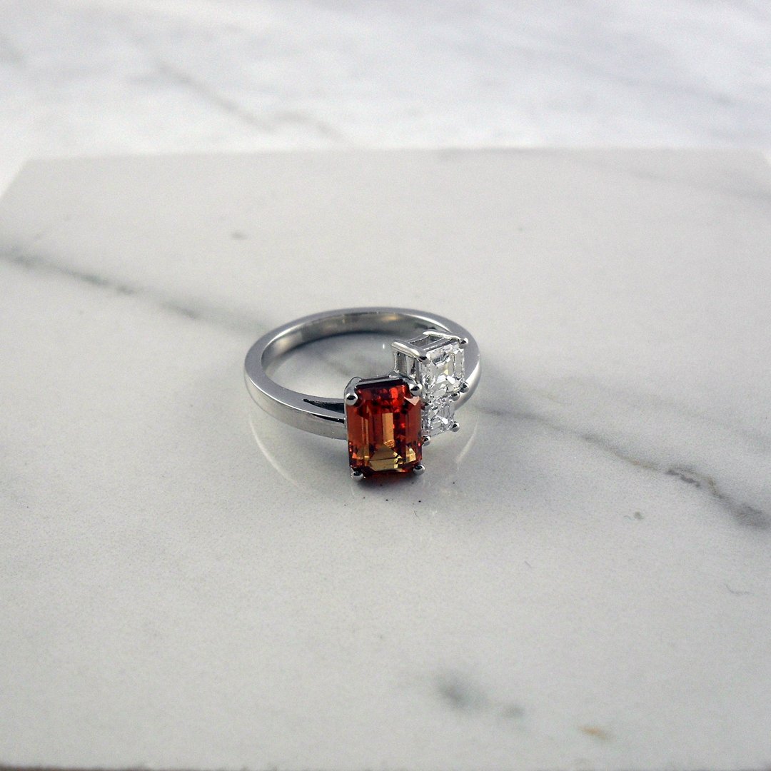 A custom cinnamon sapphire ring