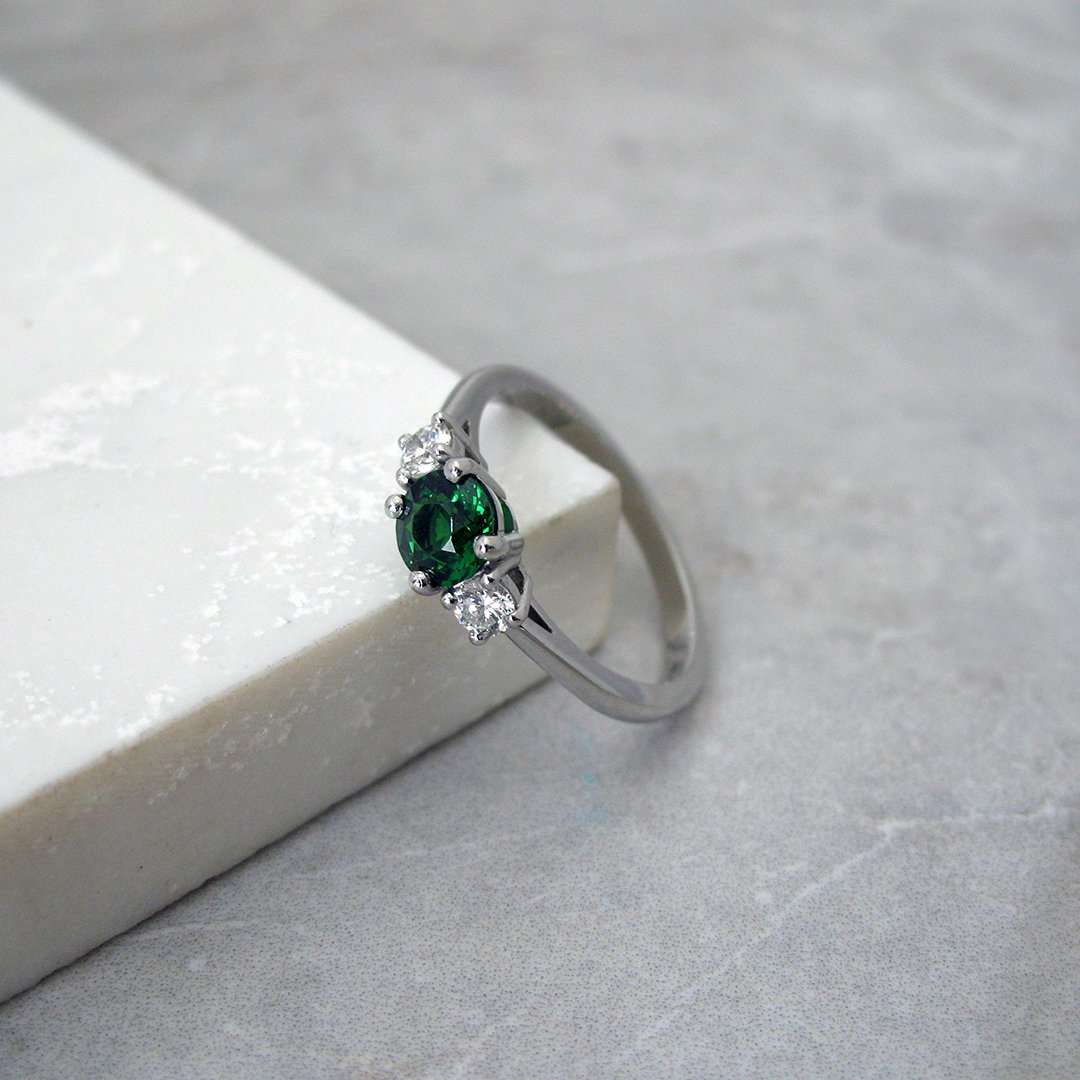 A classic Tsavorite garnet engagement ring