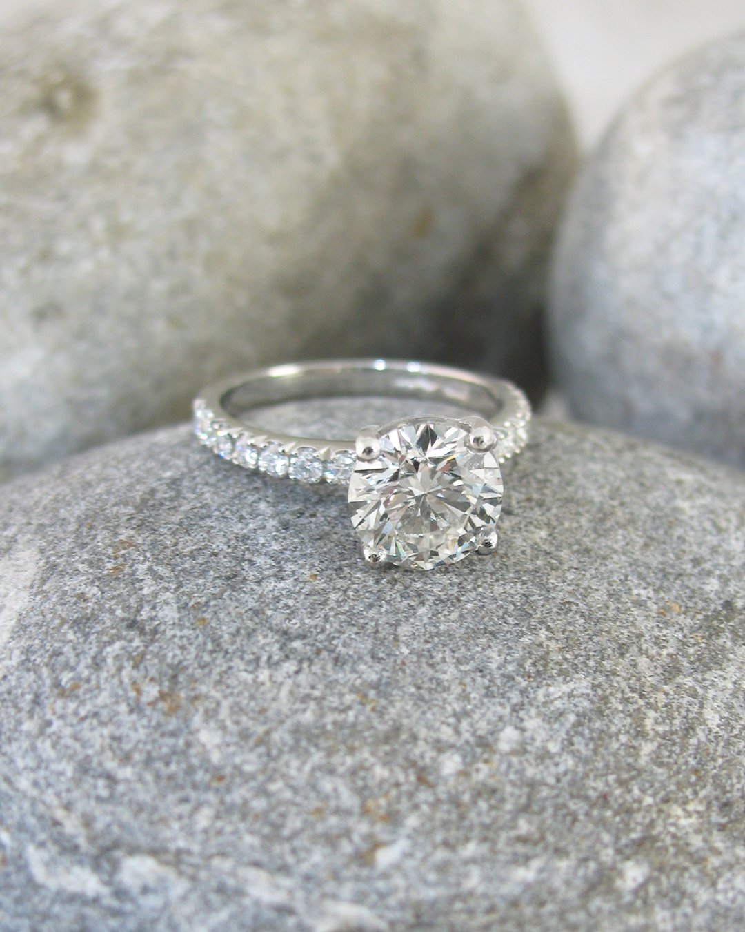 A traditional round brilliant cut diamond engagement ring