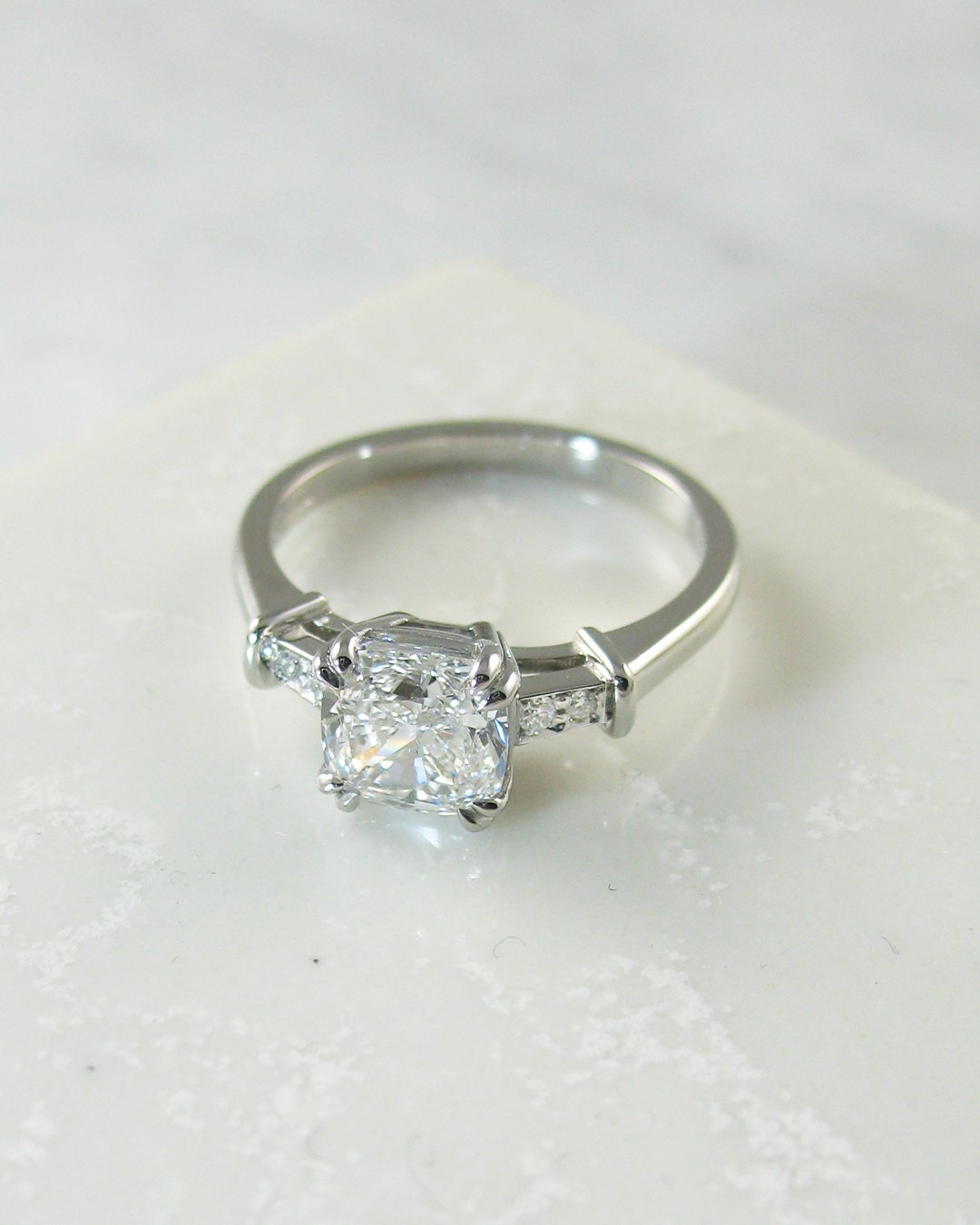 A perfect cushion cut diamond engagement ring