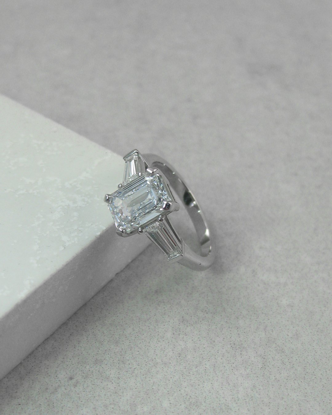 A classic three-stone diamond engagement ring.
