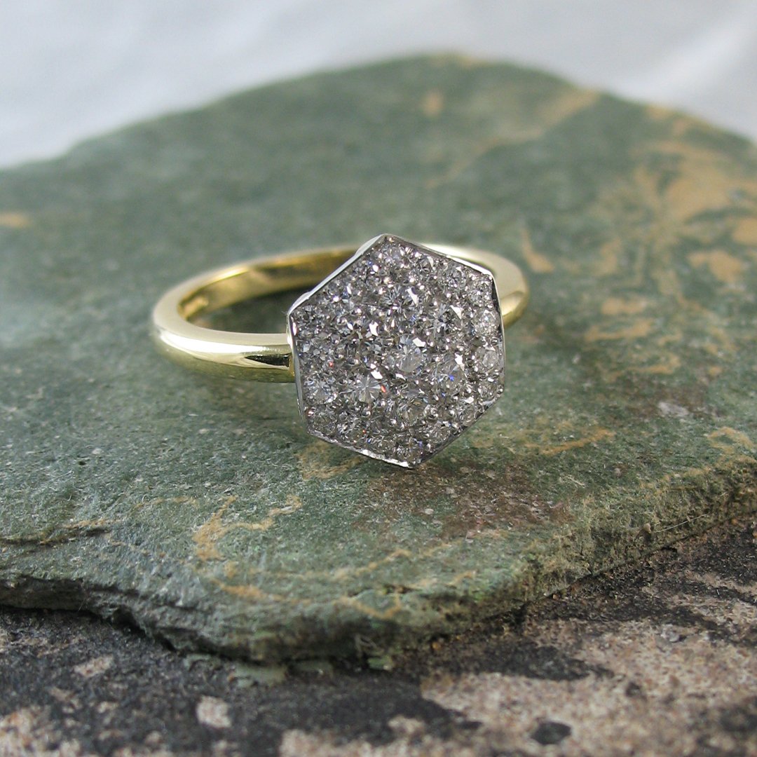 A custom hexagonal diamond ring
