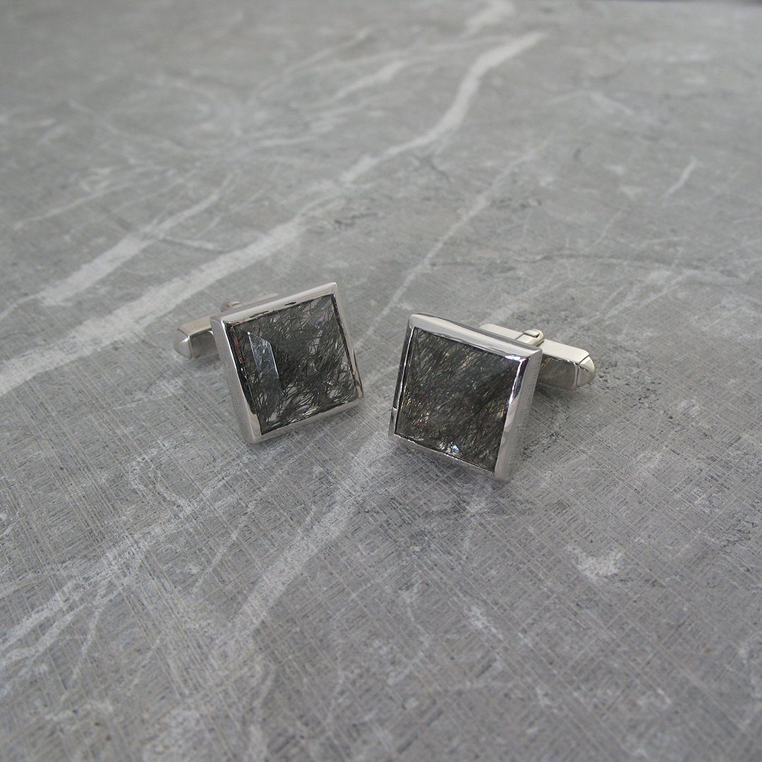 A pair of tourmalated quartz custom cufflinks