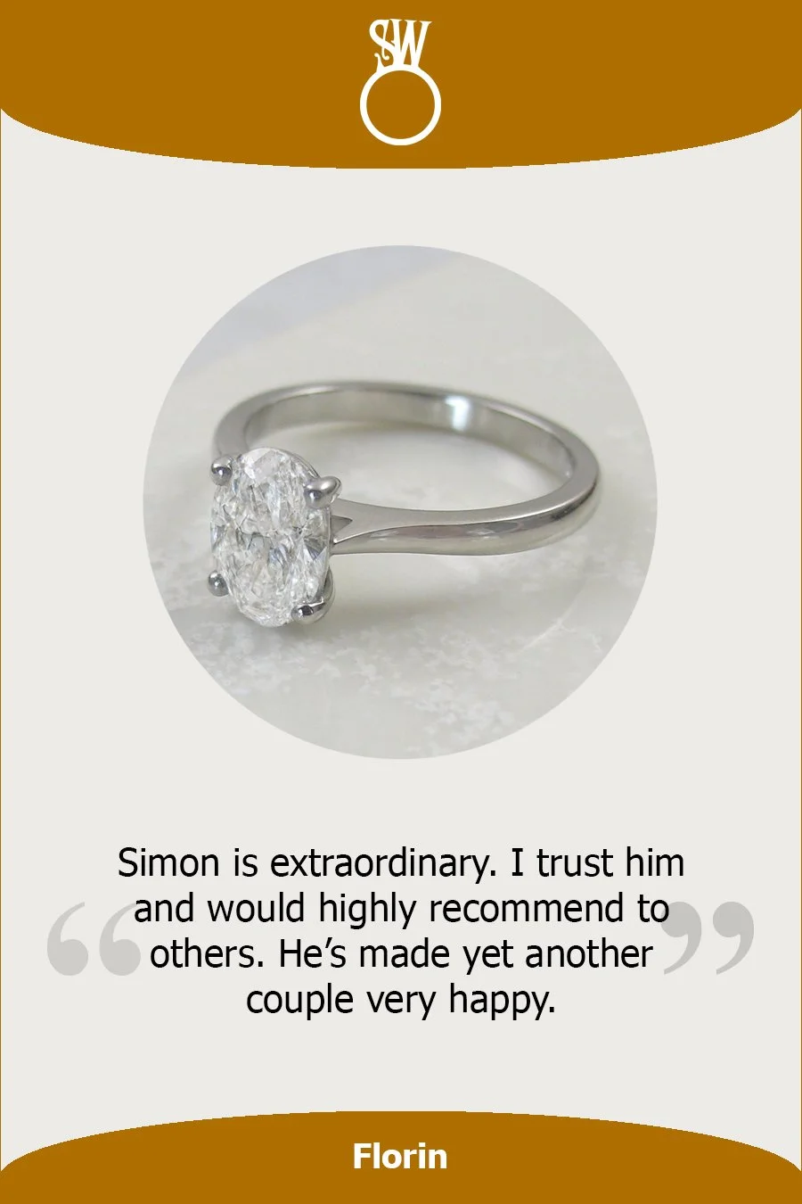 Bespoke custom oval diamond solitaire engagement ring four claw setting of platinum.jpg