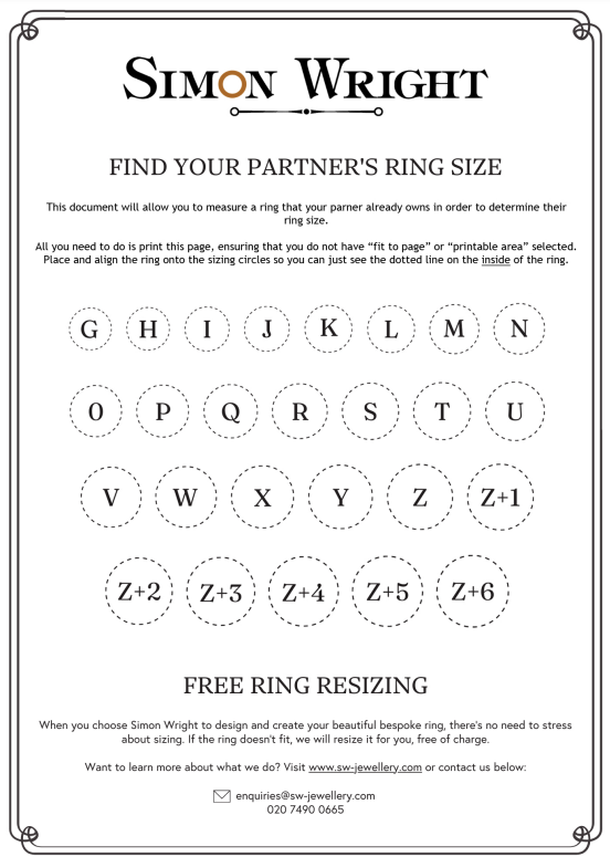 Free Printable Ring Size Chart UK by Simon Wright Jewellery