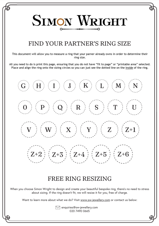 Free Printable Ring Size Chart UK By Simon Wright Jewellery