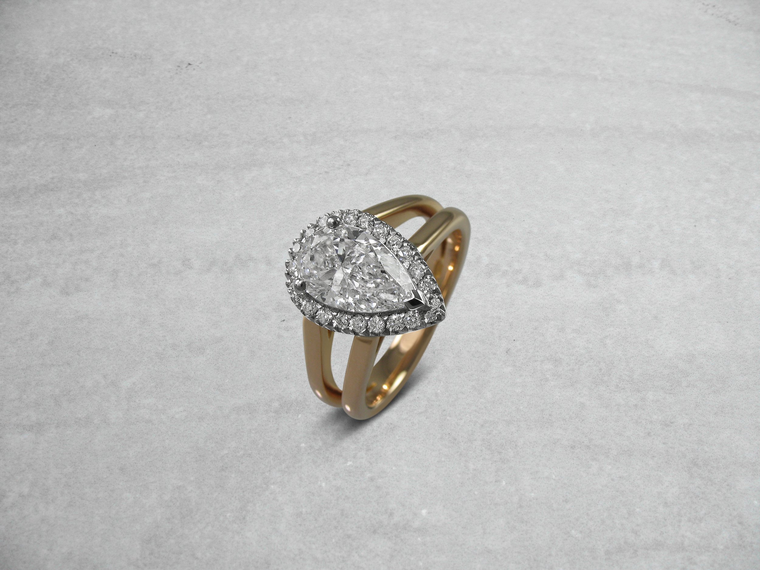 Janie: Pear Cut Halo Diamond Engagement Ring | Ken & Dana Design
