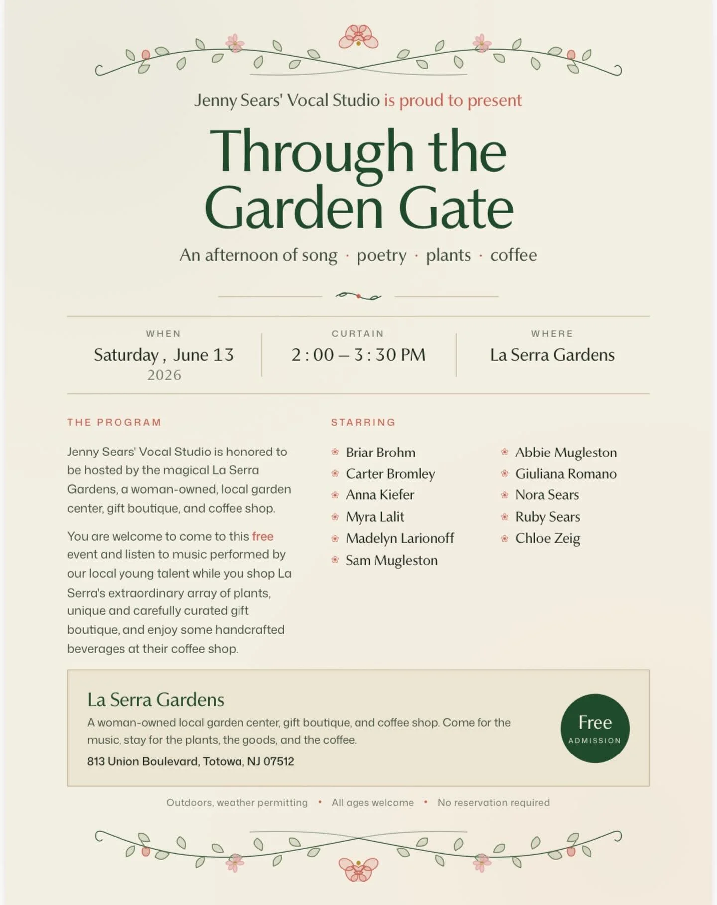 we are so excited for this! make the time to come and enjoy ❤️please carpool as our parking is so limited. 

#&hearts;️laserragardens
#womanownedbusiness
#comewander
#njgardencenter
#laserraafterdark