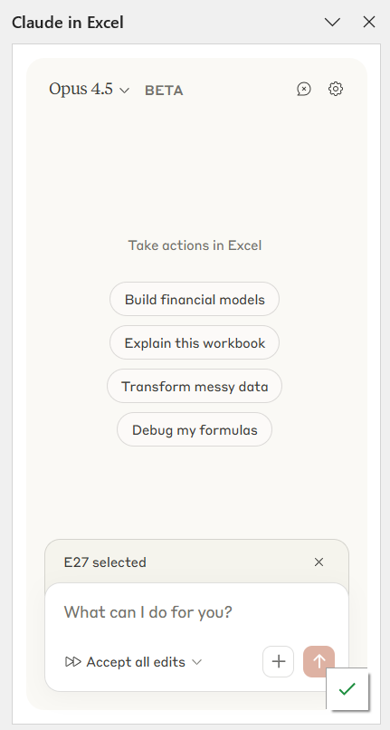 Claude in Excel interface