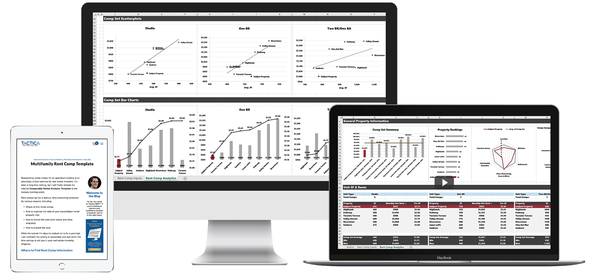 Tactica Rent Comp Model displayed on various devices.