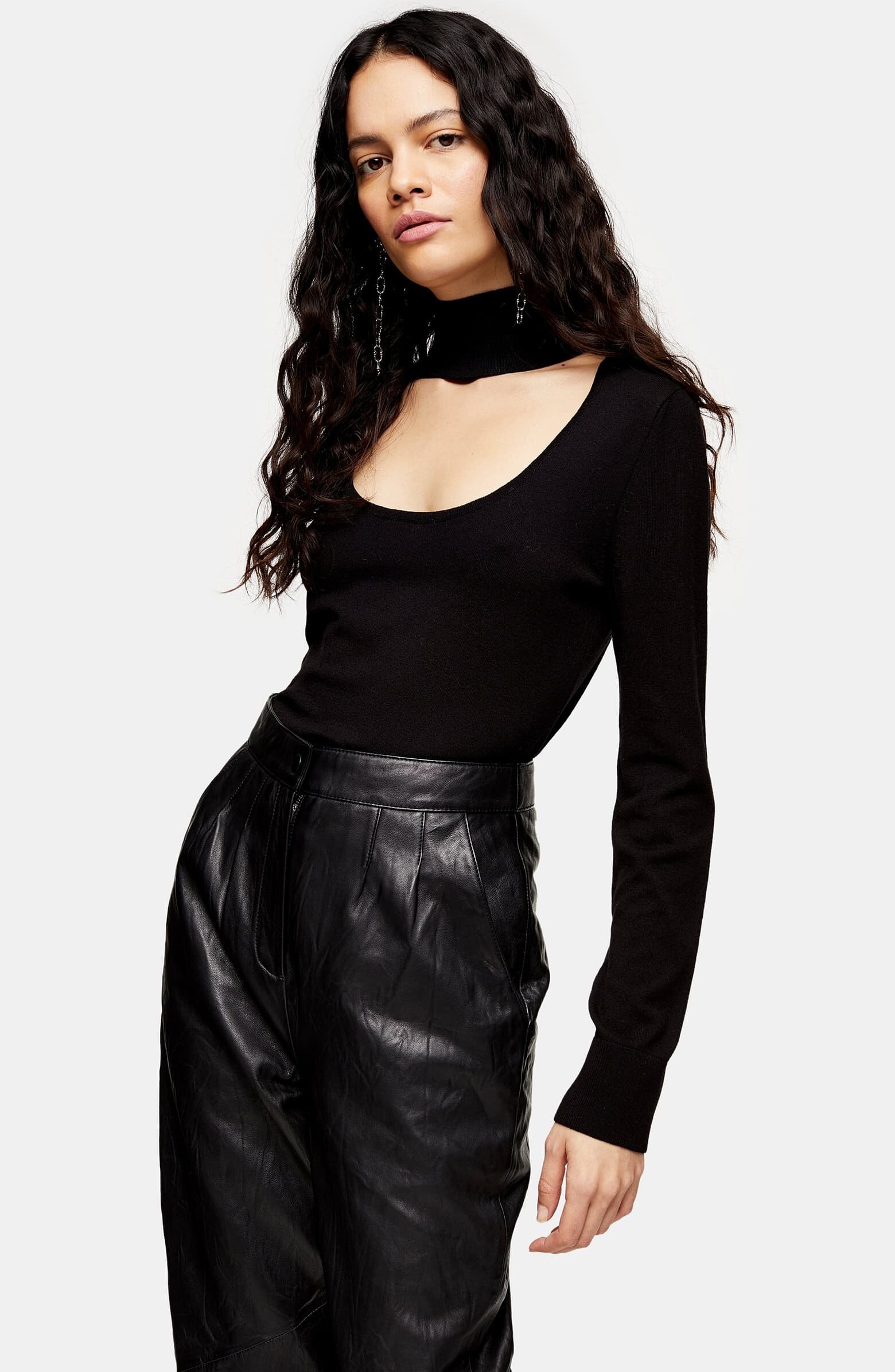 Topshop Leather Peg Trousers