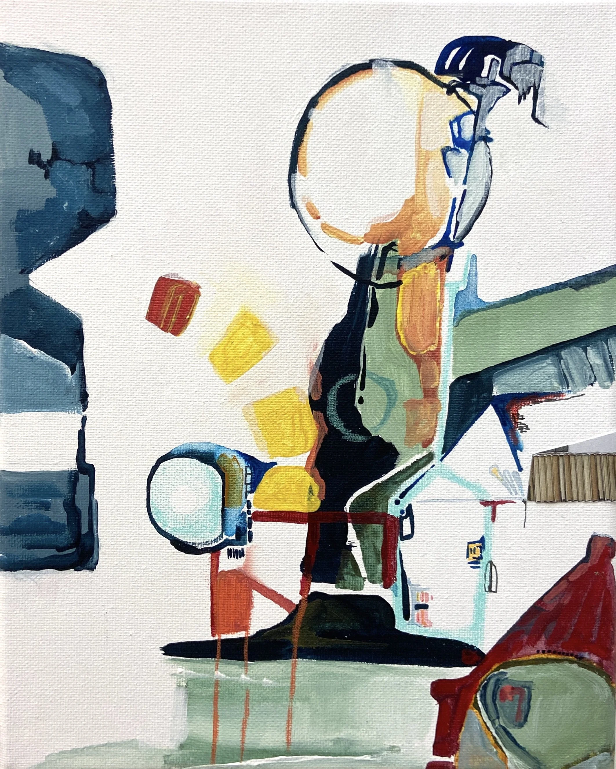 Truth, reflected., 2024. Acrylic, collaged print media, ink and colored pencil on canvas, 10" x 8".