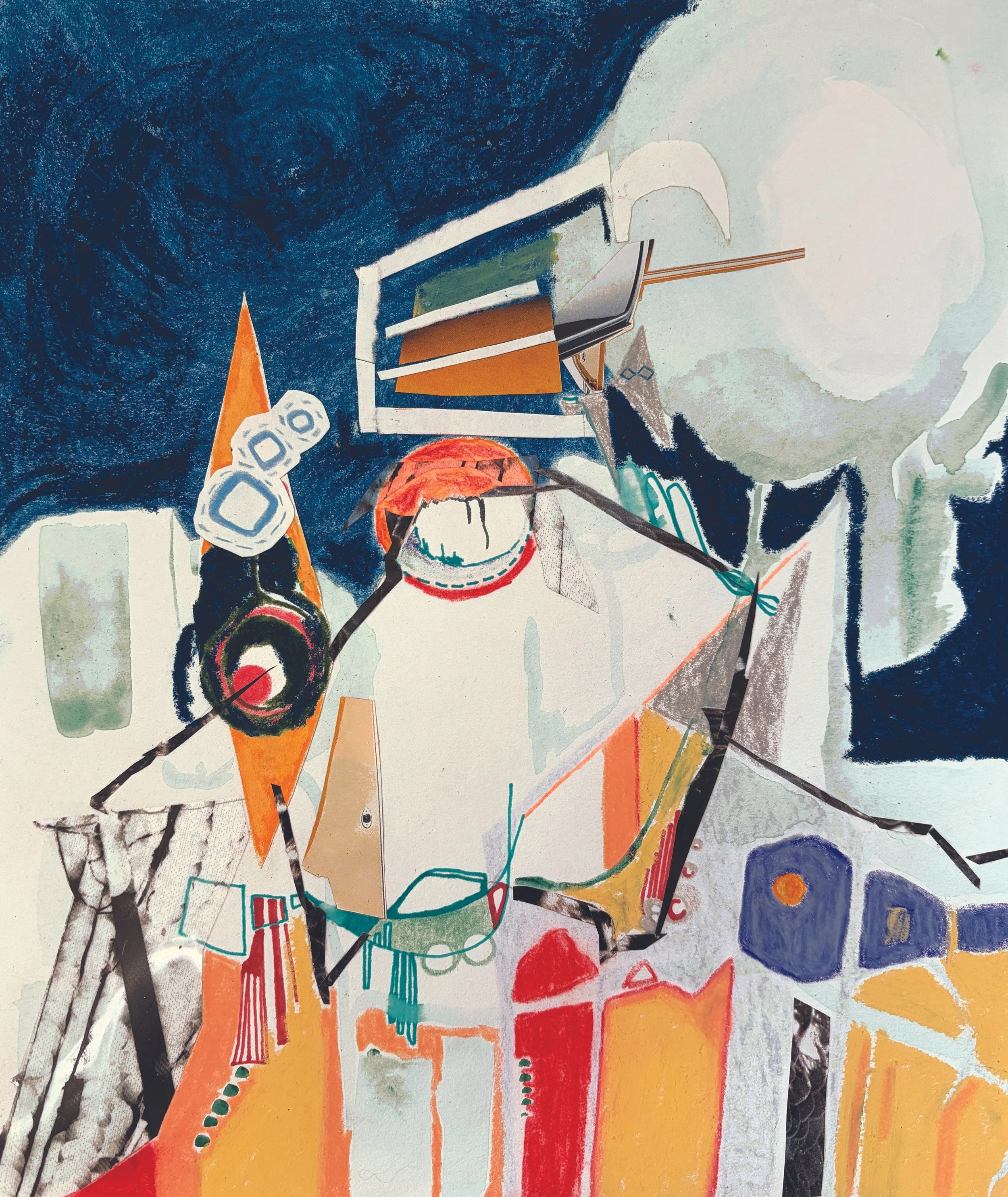 Icy Streets of Minneapolis, 2026. Colored pencil, acrylic, oil pastel, ink, transparency film, collaged print media, and watercolor on paper. 