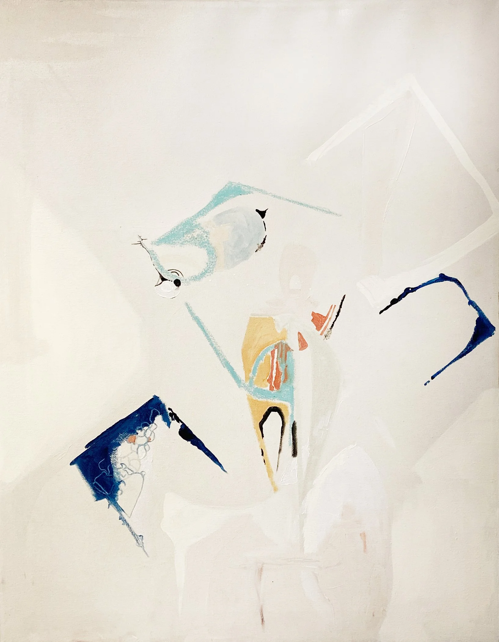 Meditation, 2023. Oil, latex, oil pastel, colored pencil, and ink on canvas, 28" x 22".