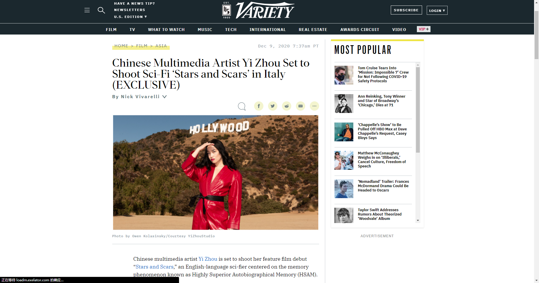 Variety - Chinese Multimedia Artist Yi Zhou Set to Shoot Sci-Fi ‘Stars and Scars’ in Italy (EXCLUSIVE)